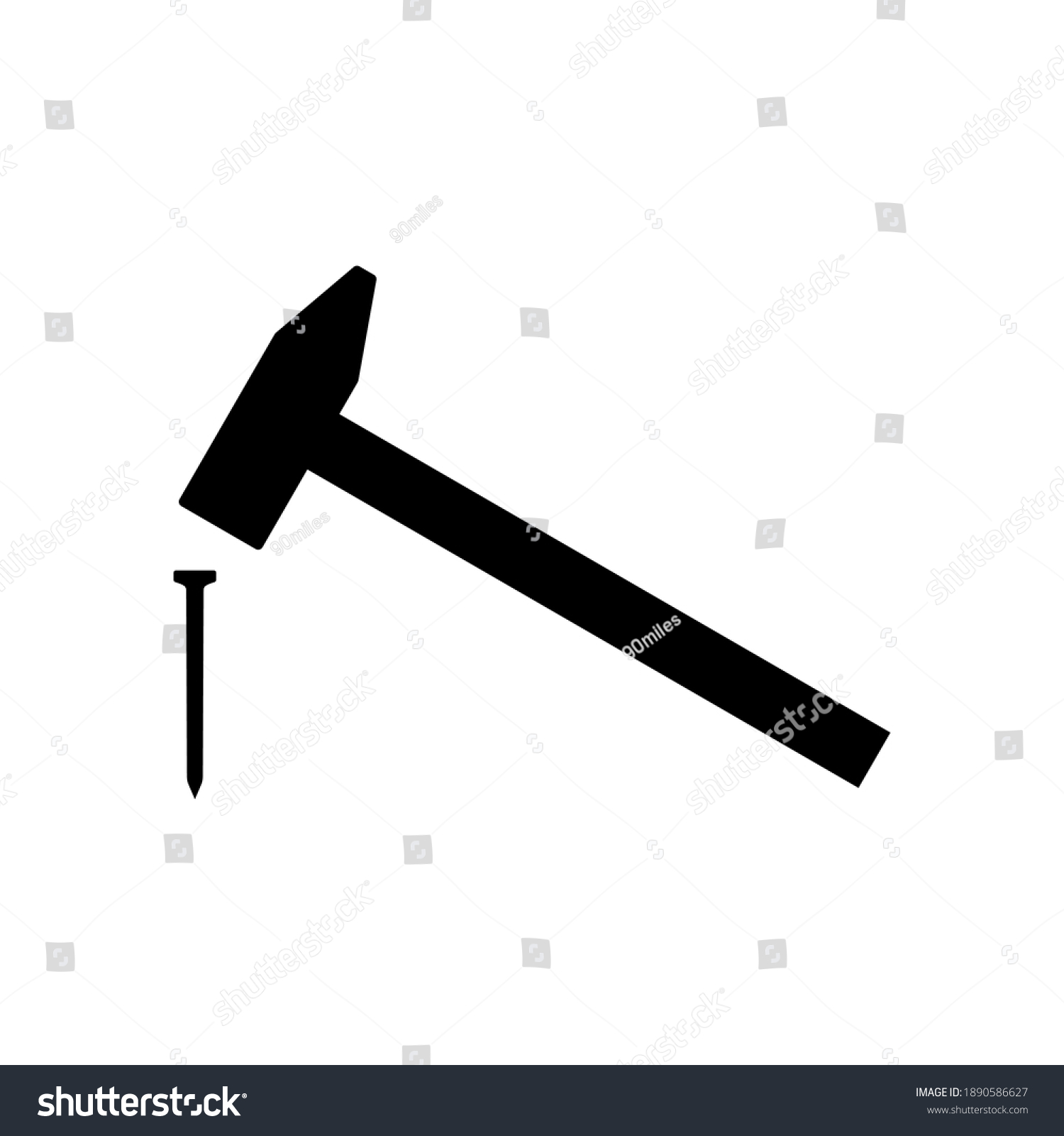 SVG of Hammer hitting nail icon. Simple hammer with weighted metal head. Vector Illustration svg