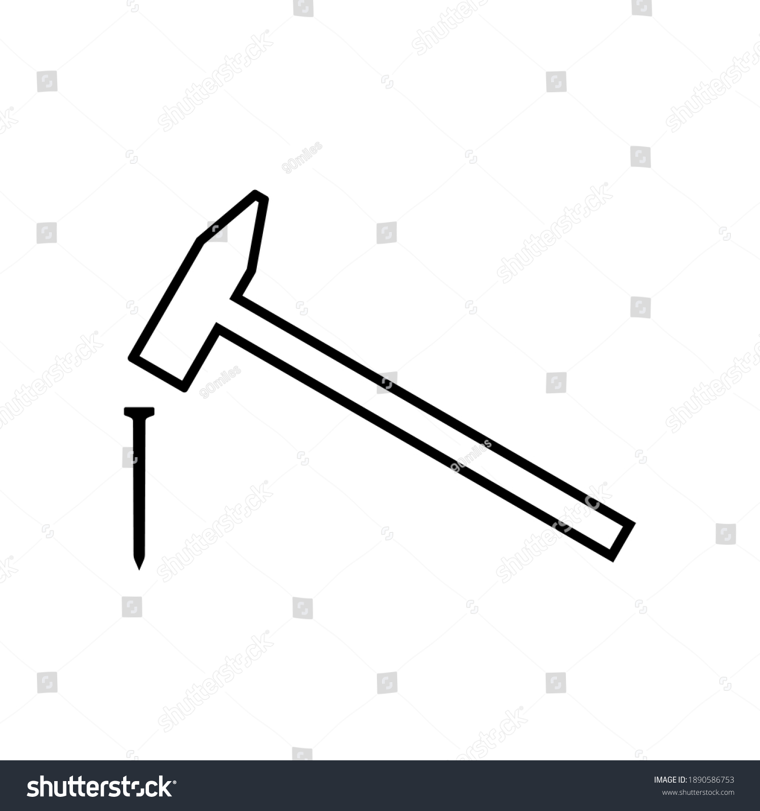 SVG of Hammer hitting nail line icon. Simple hammer with weighted metal head. Vector Illustration svg