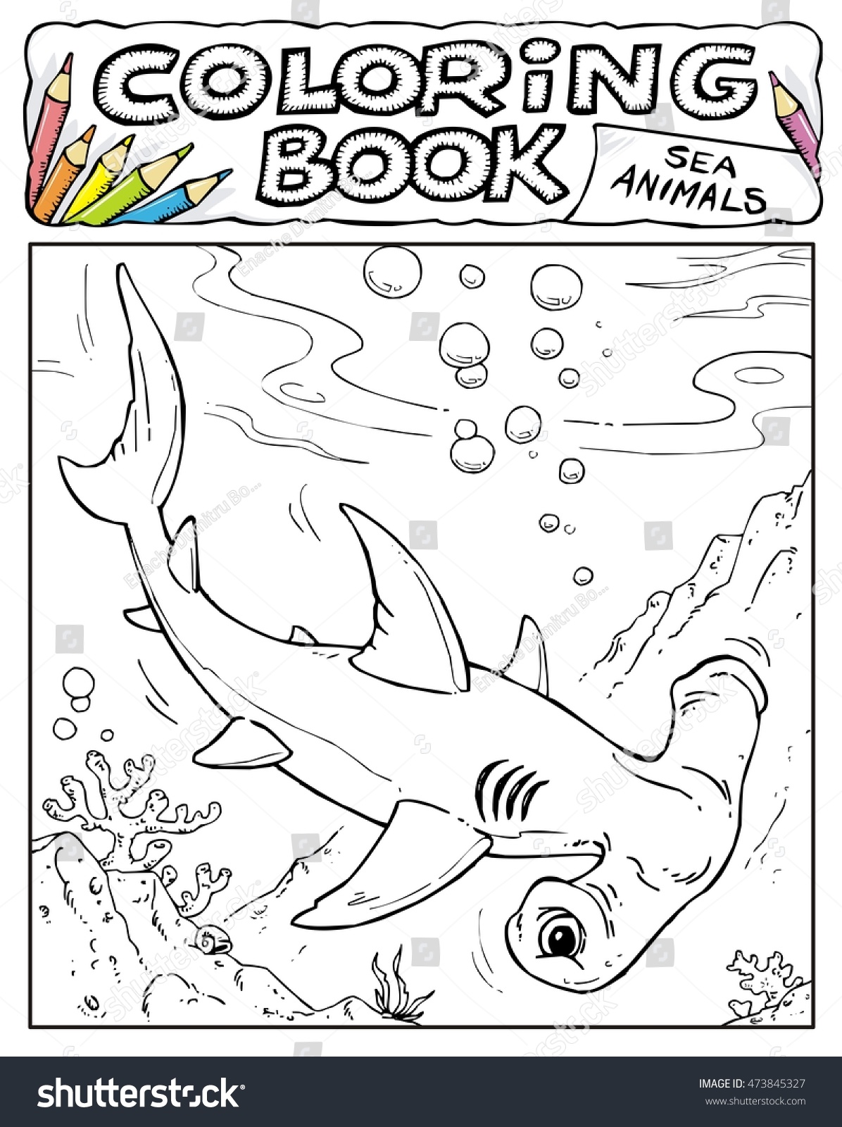 Hammerhead Shark Coloring Book Pages Sea Stock Vector 473845327 Animals