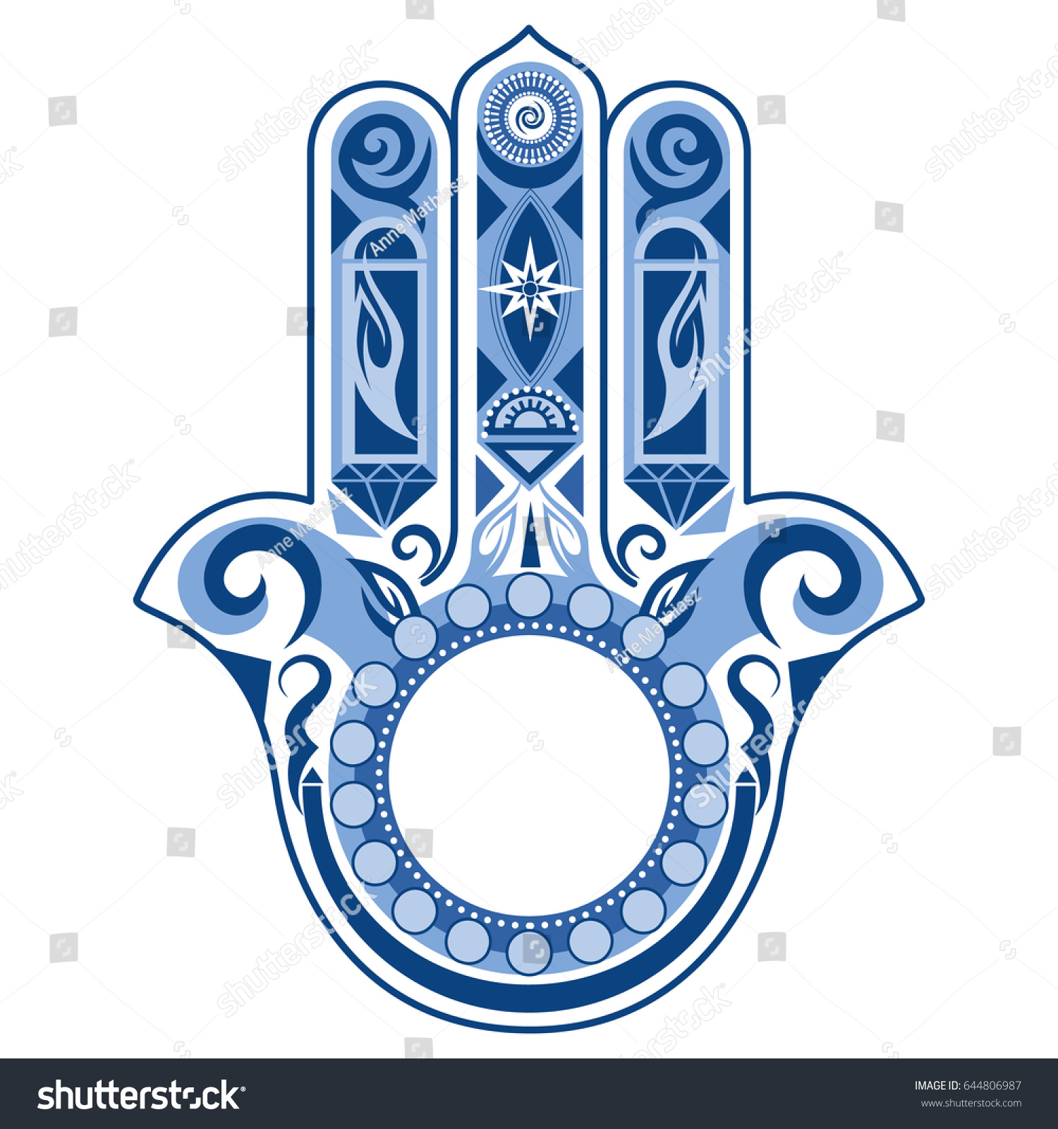 Hamsa Hand Template Ornaments Circle Stock Vector 644806987 - Shutterstock