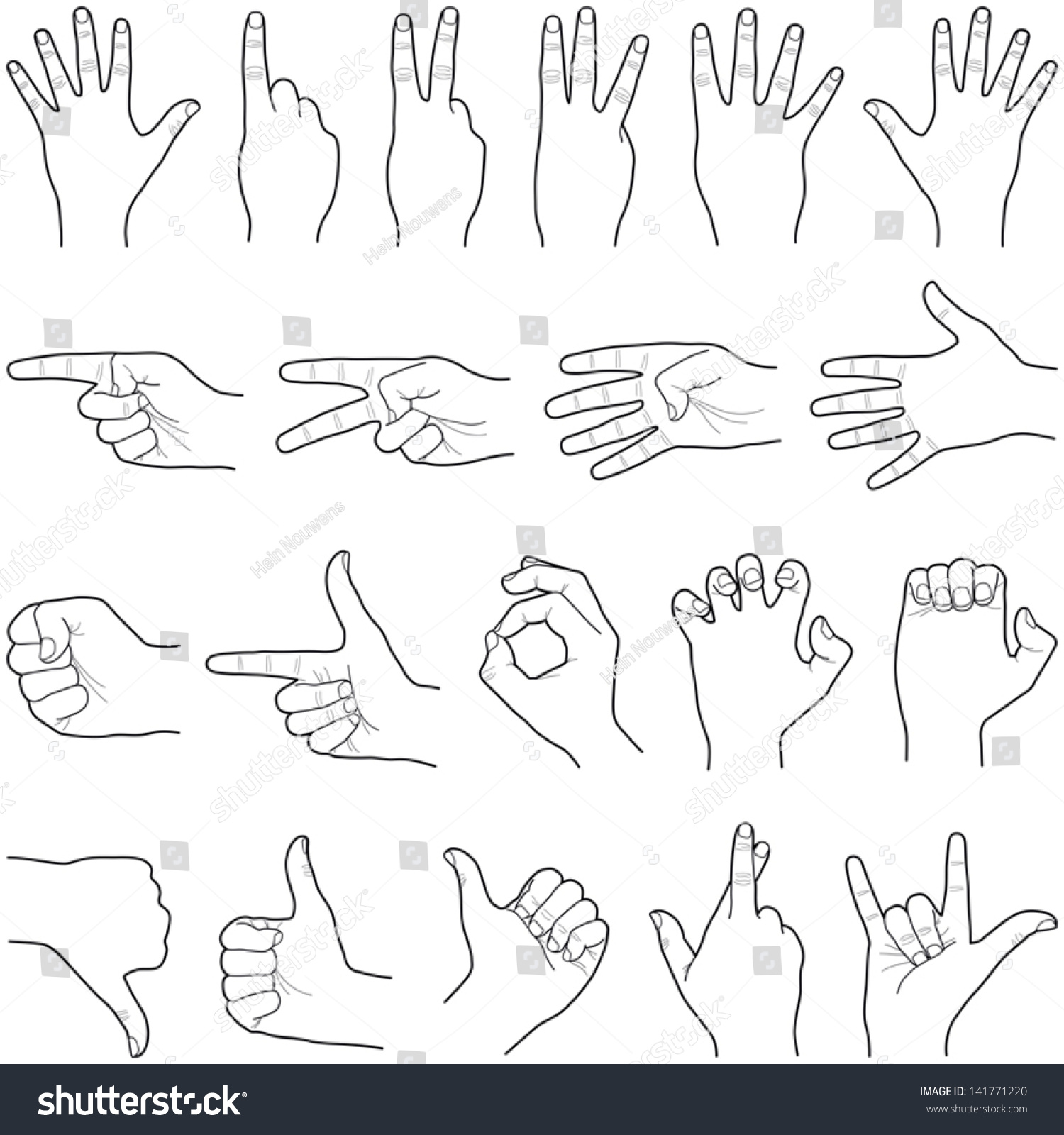 Hand Collection Vector Line Illustration Stock Vector (royalty Free 