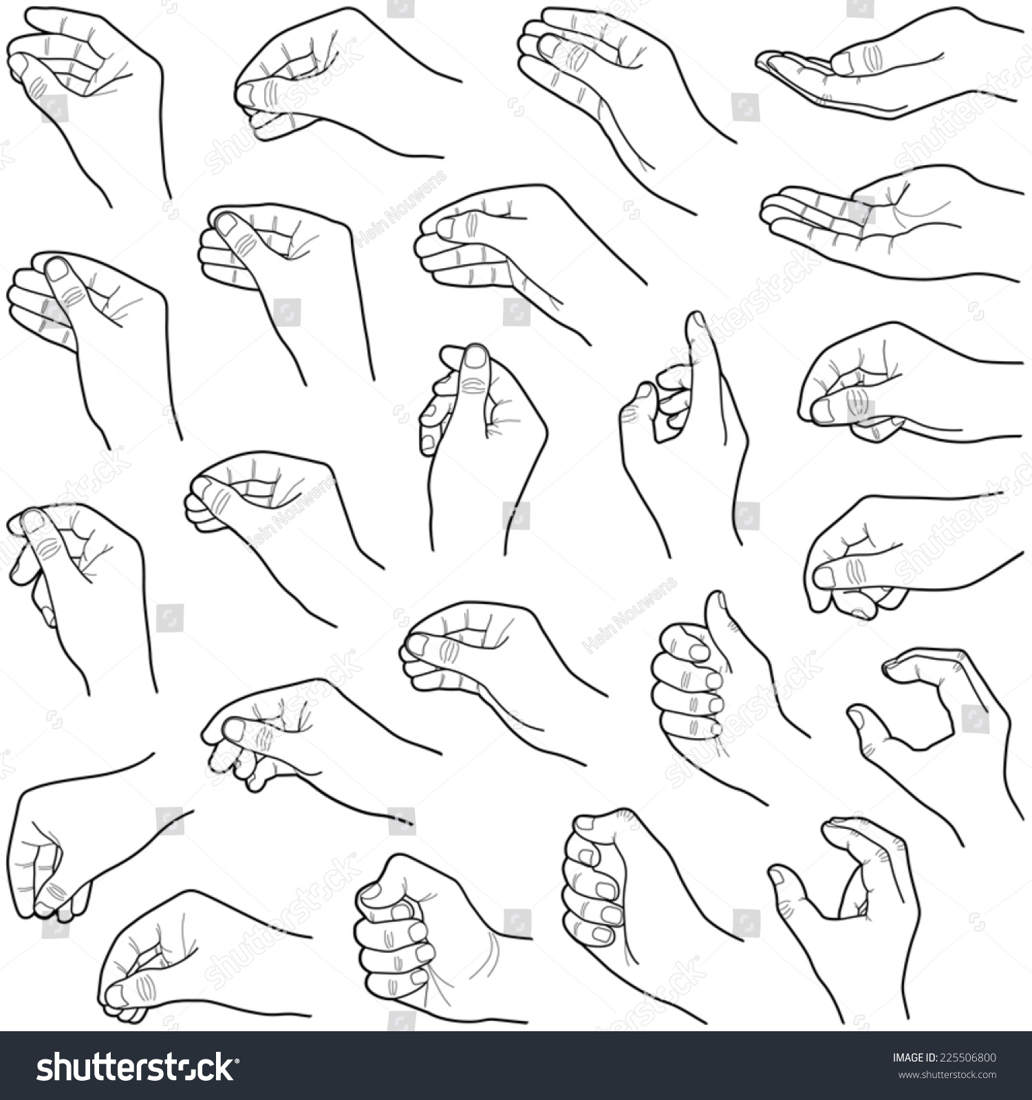 Hand Collection Vector Line Illustration Vector de stock225506800