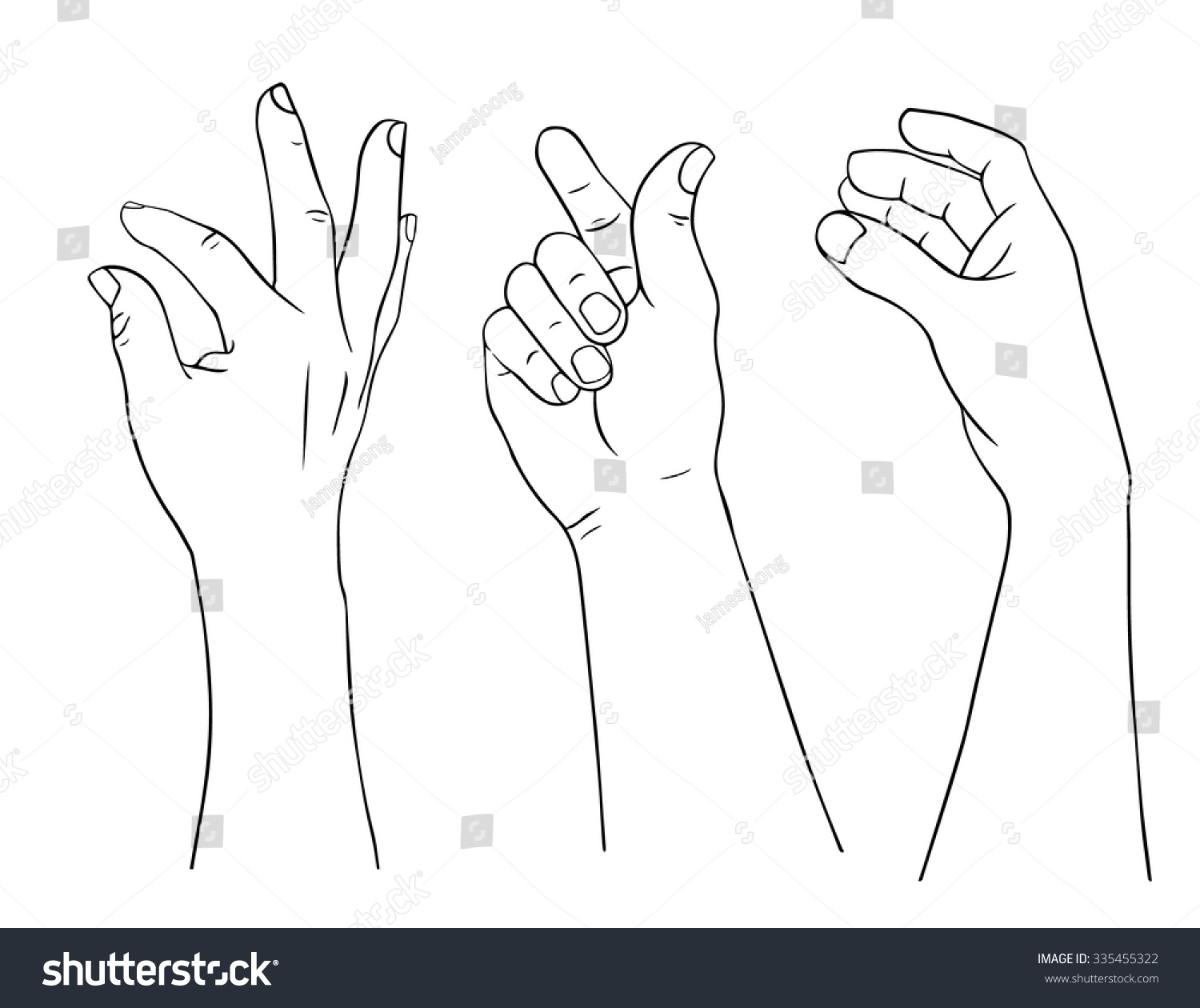 Hand Collection - Vector Line Illustration On White Background