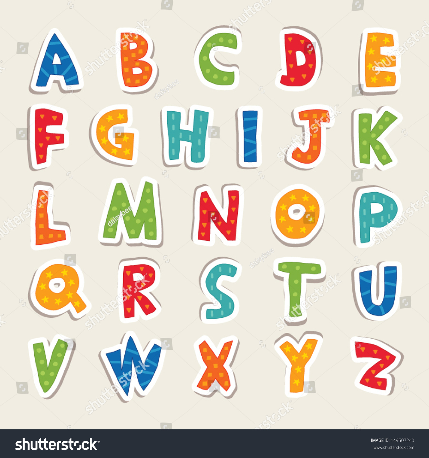 Hand Cut Vector Alphabet Sticker Set In Bright Vintage Colors. Good For ...