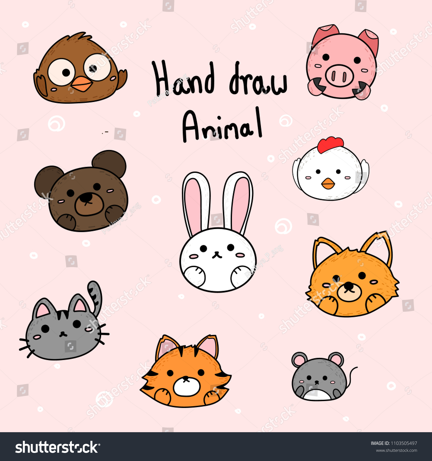 Hand Draw Cute Animal Head Vector Stock Vector Royalty Free