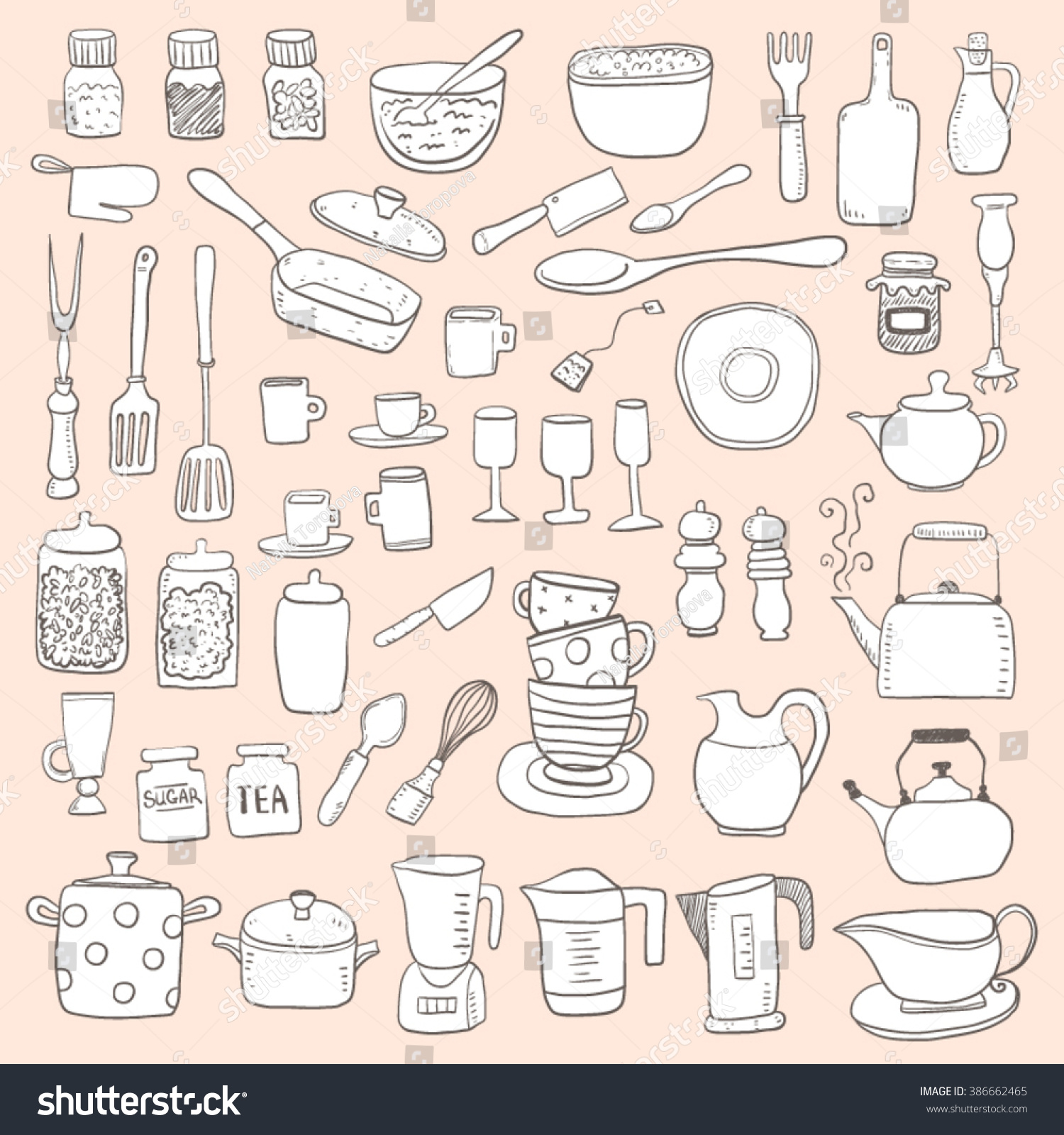 Hand Draw Kitchen Utensils Collection Stock Vector (Royalty Free