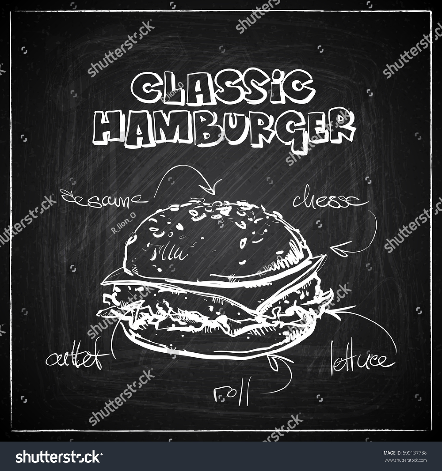 Hand Draw Burger On Chalkboard Vector Stock Vector (Royalty Free ...