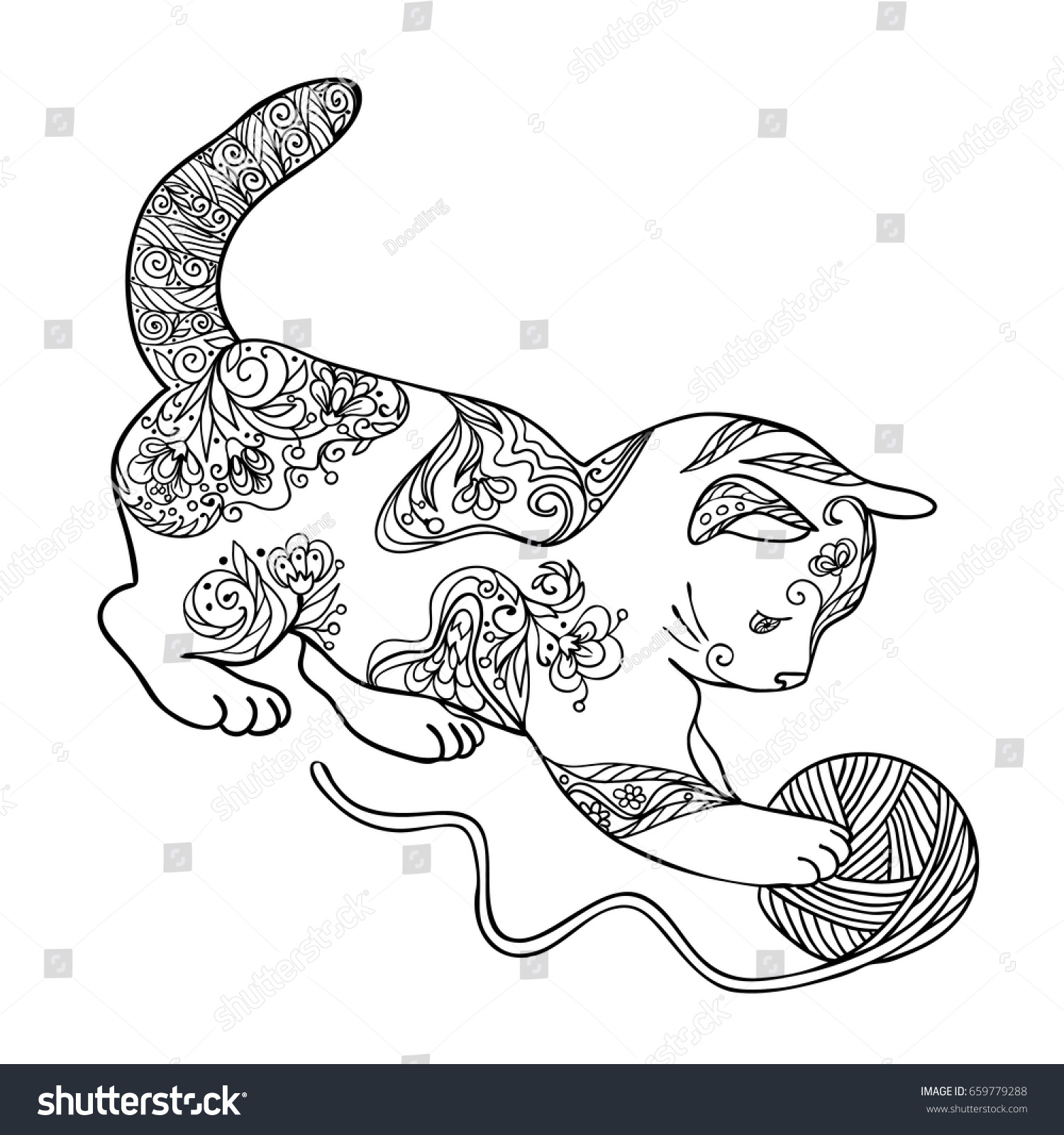 Hand Draw Cat Zentangle Style Stock Vector Royalty Free