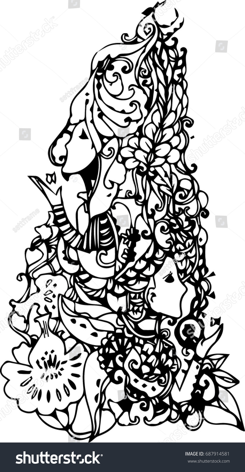 Hand Draw Mask Flower Design Tattoo Stock Vector (Royalty Free ...