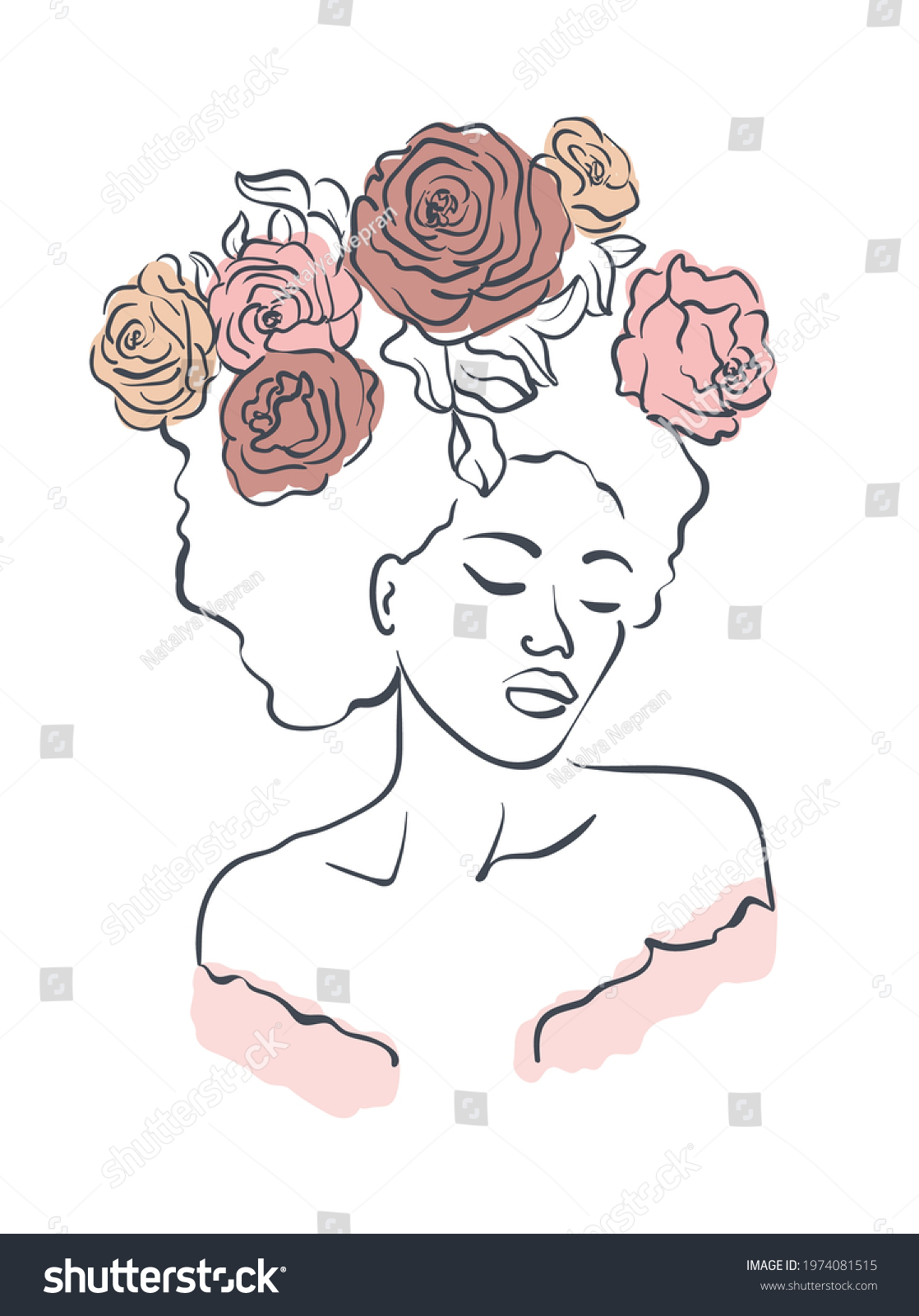 Hand Draw Outline Portrait African Woman Stock Vector (Royalty Free ...