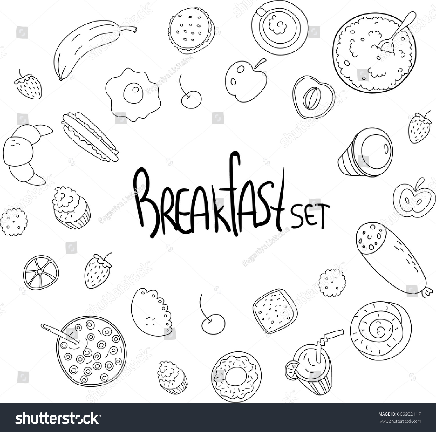 Hand Draw Set Food Breakfast Simple Stock Vector 666952117 - Shutterstock