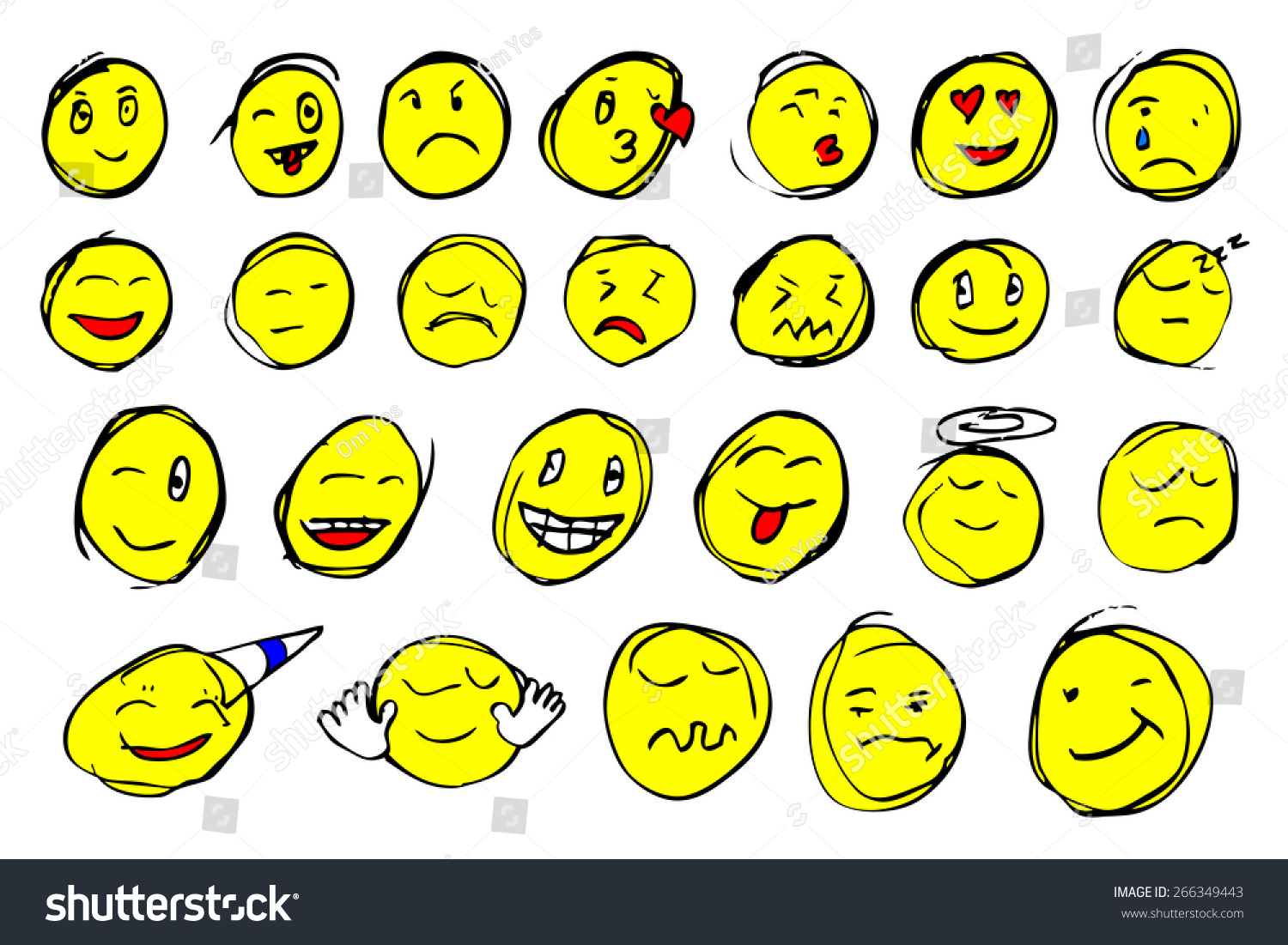 Hand Draw Sketch, Emoticon Stock Vector Illustration 266349443 ...