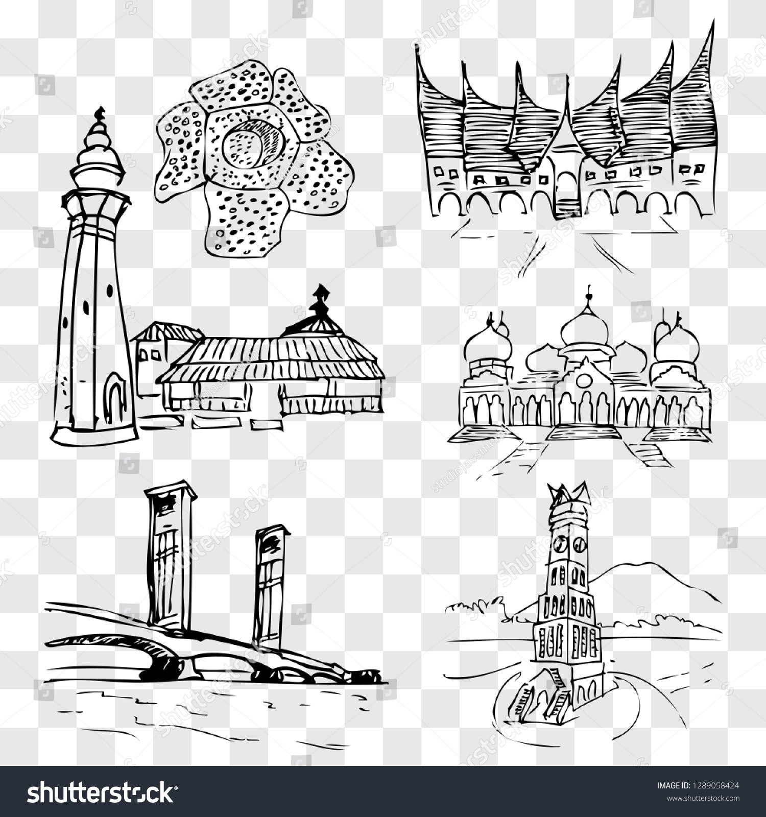 SVG of hand draw sketch landmark and iconic indonesia at fake transparent background svg