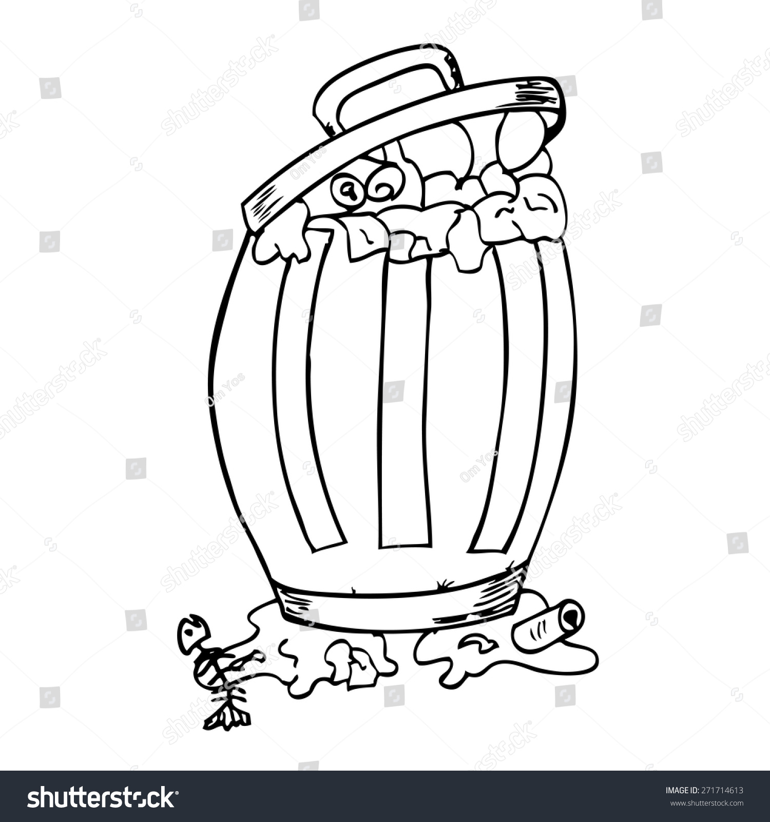 Hand Draw Sketch, Rubbish Bin Filled With Waste Stock Vector ...