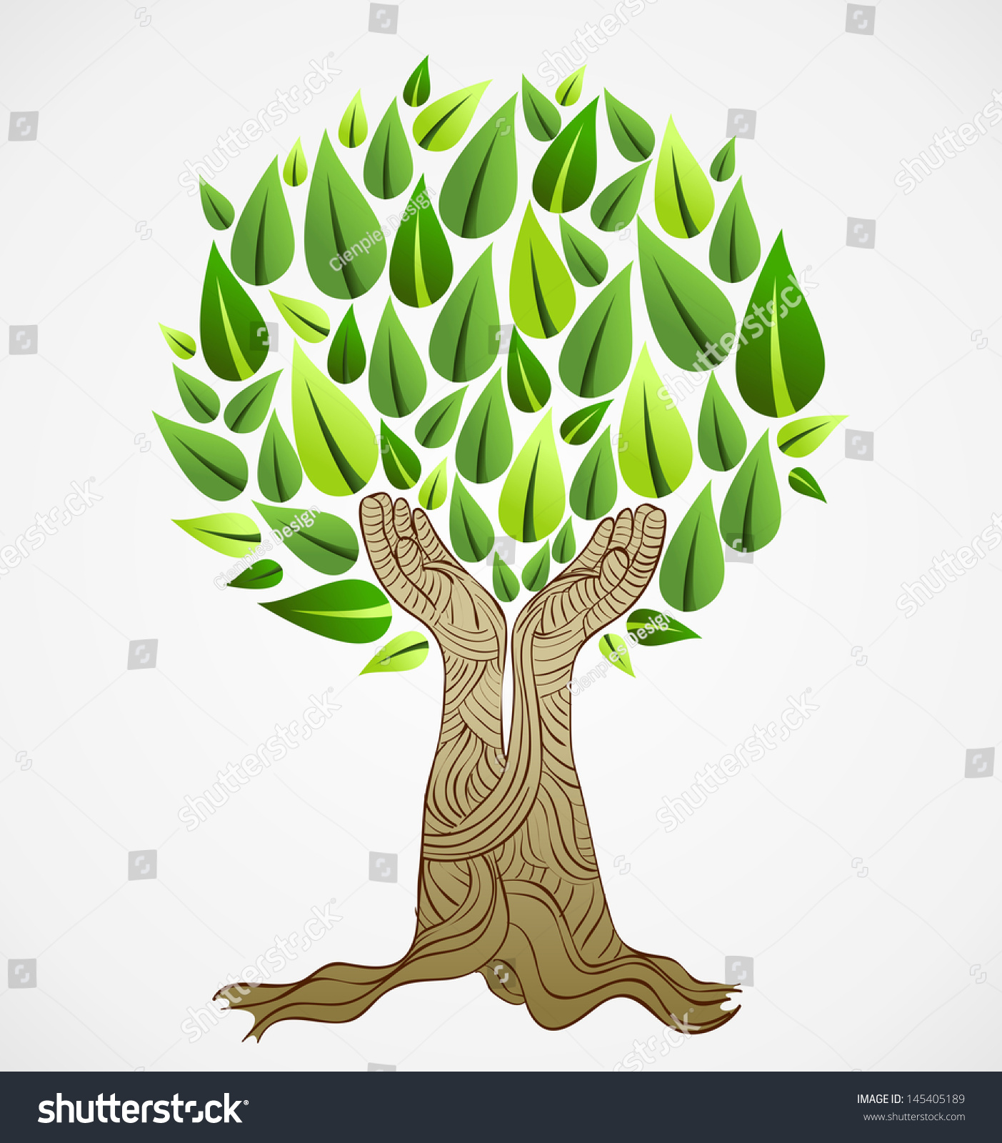 Hand Draw Style Save Earth Tree Stock Vector Royalty Free
