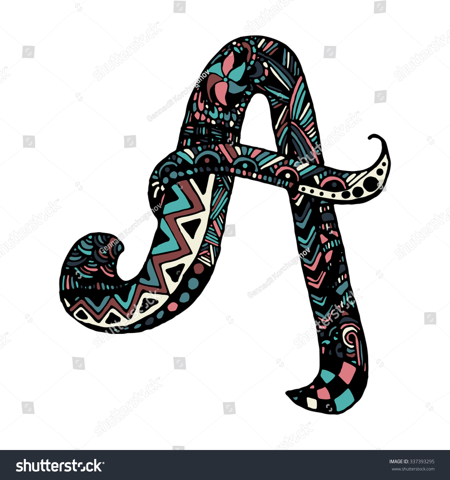 Hand Draw The Letter A Zentangl Trend Patterns Painted In Different ...
