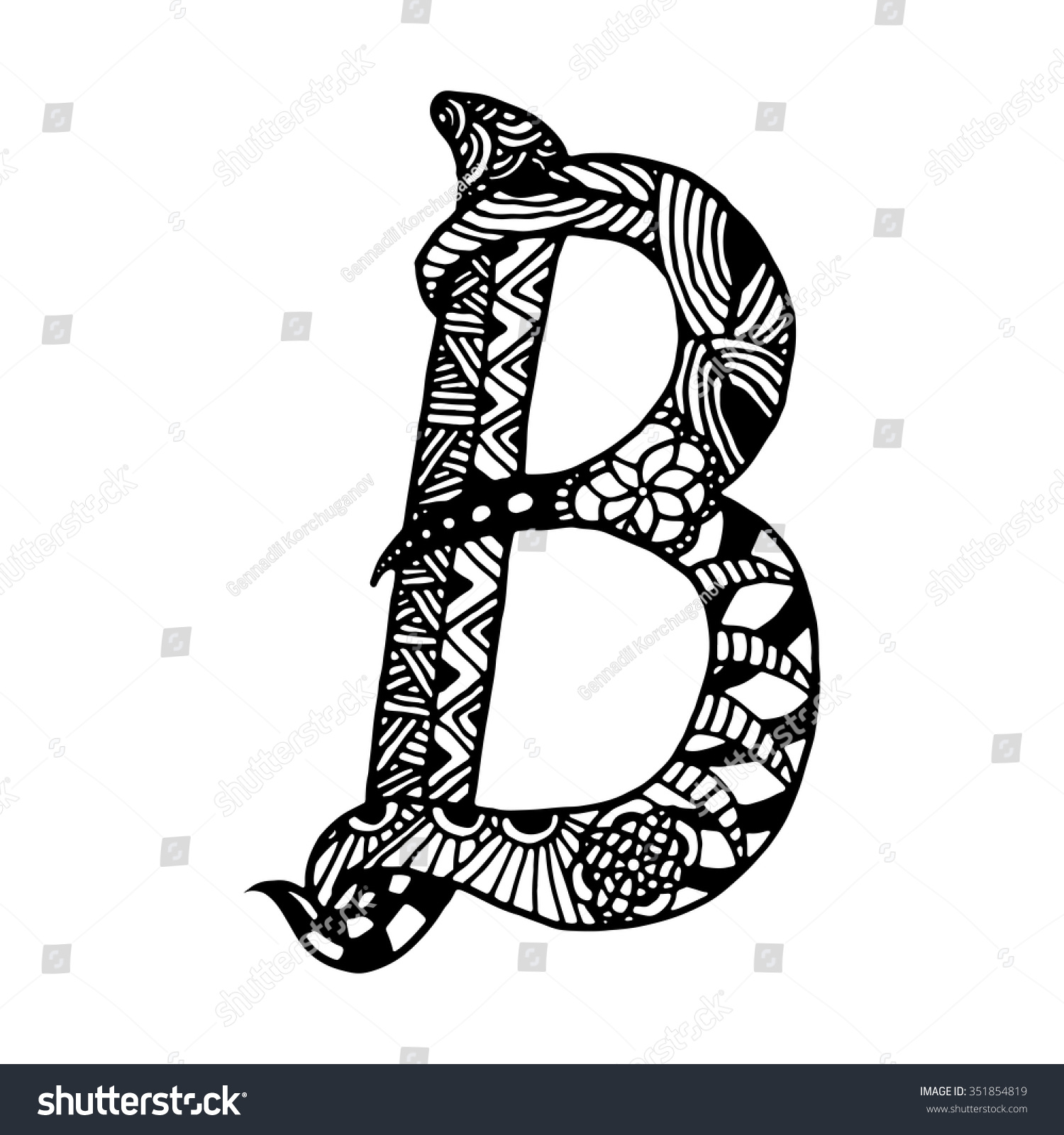 Hand Draw Letter B Zentangle Doodle Stock Vector 351854819 - Shutterstock