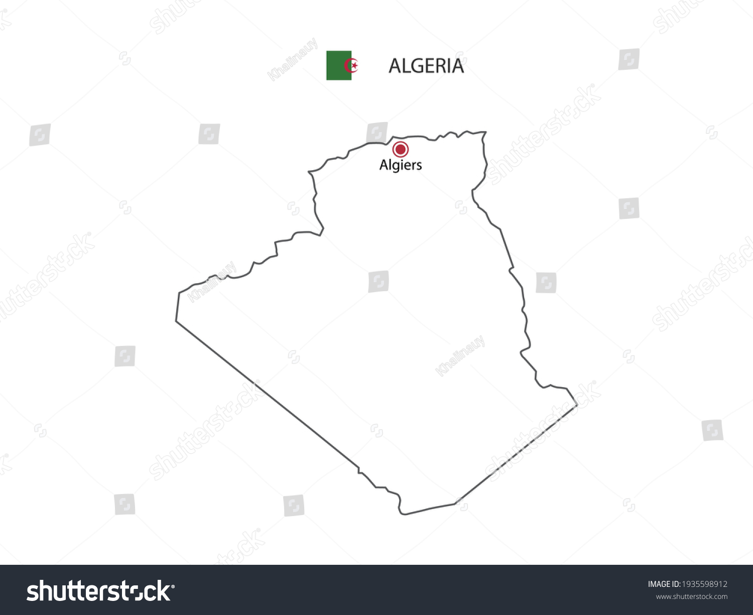 13 832 Morocco Maps Images Stock Photos Vectors Shutterstock   Stock Vector Hand Draw Thin Black Line Vector Of Algeria Map With Capital City Algiers On White Background 1935598912 