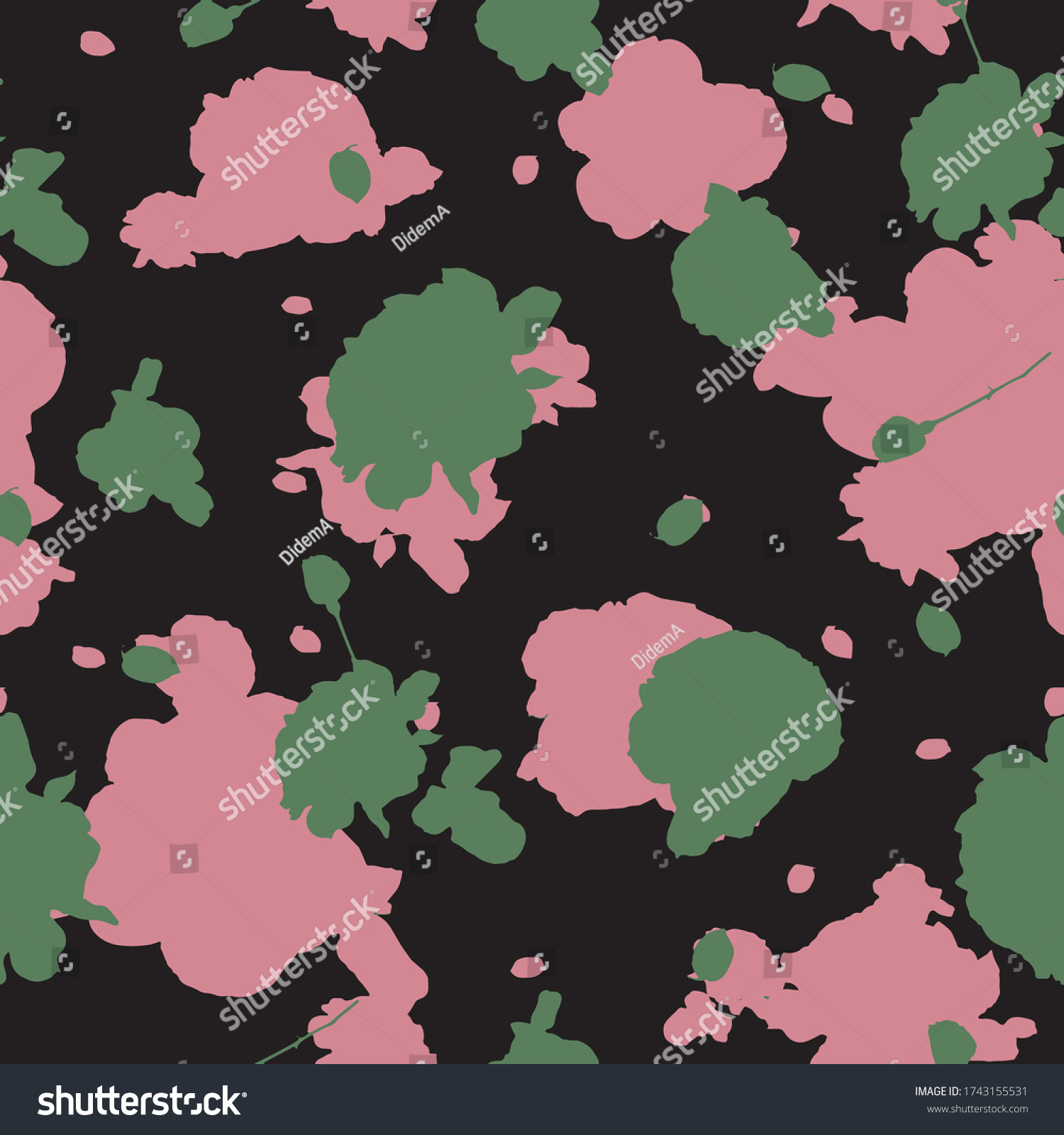Hand Drawing Abstract Roses Leaves Repeating Stock Vector (Royalty Free ...