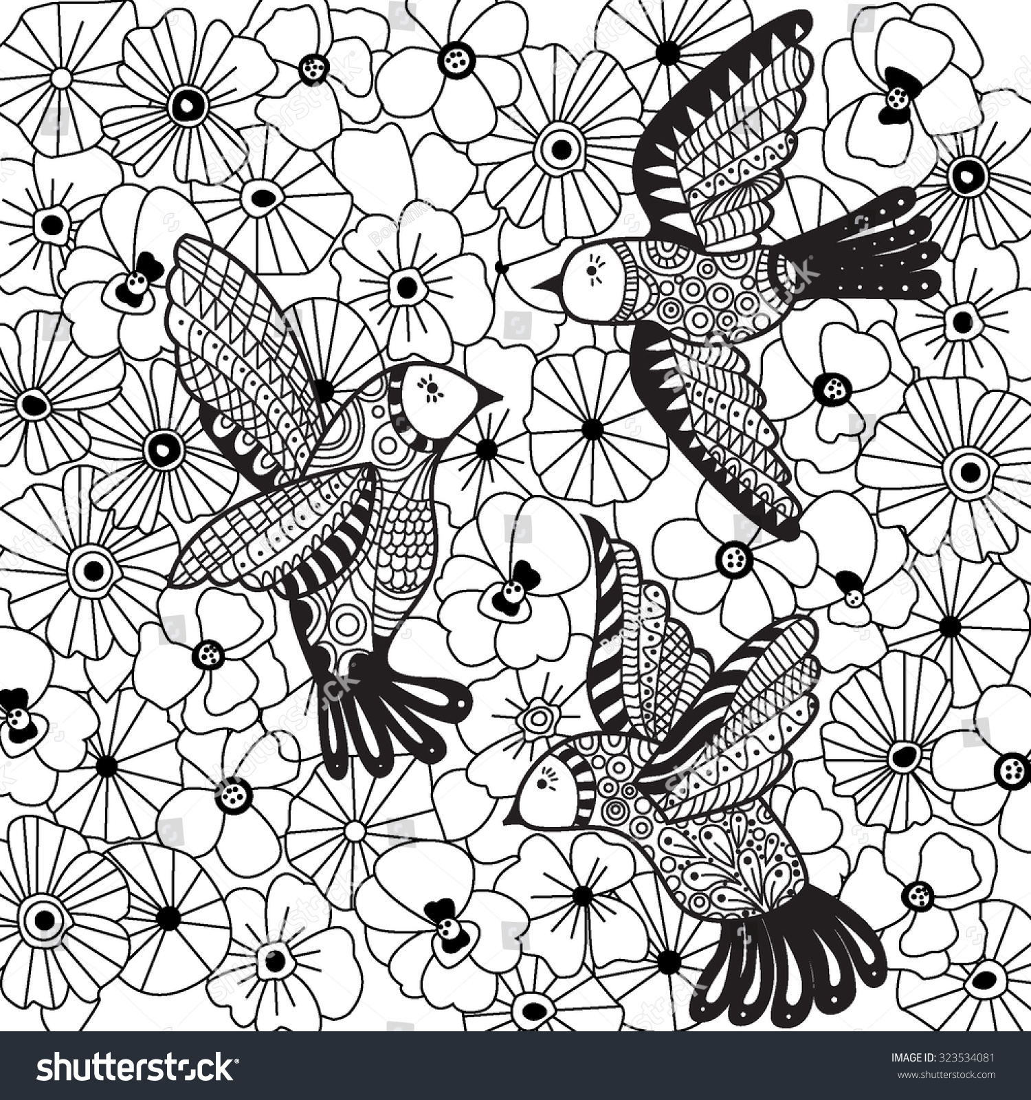 Hand Drawing Birds Doodle Background Black Stock Vector (Royalty Free ...