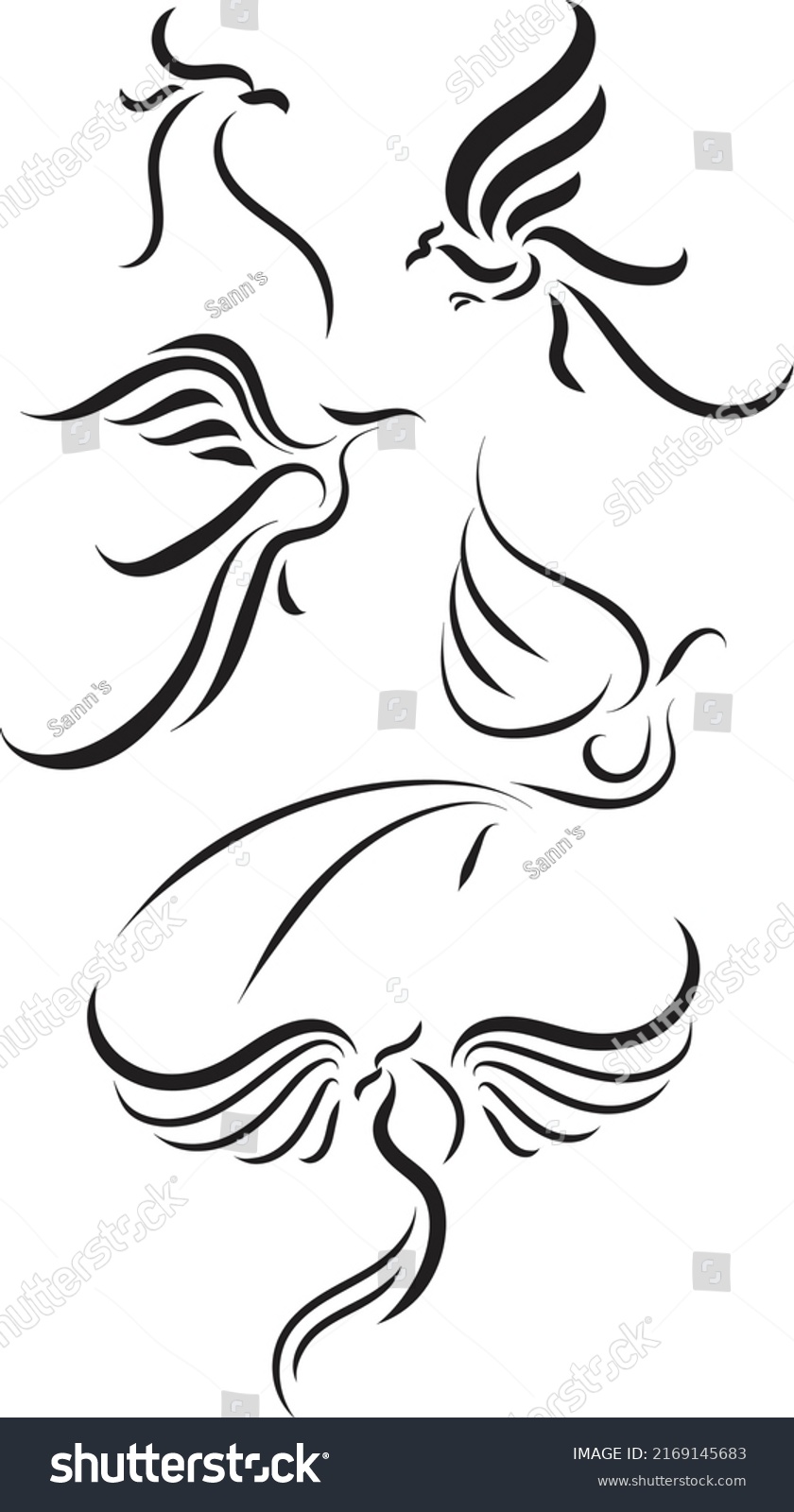 Hand Drawing Calligraphy Phoenix Vector Used Stock Vector (Royalty Free ...