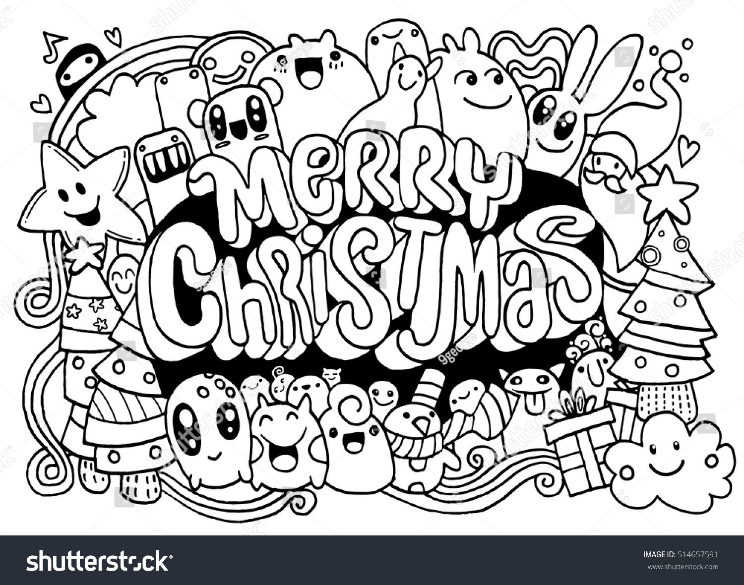 Hand Drawing Cartoon Character Merry Christmas Vector Stock Vector