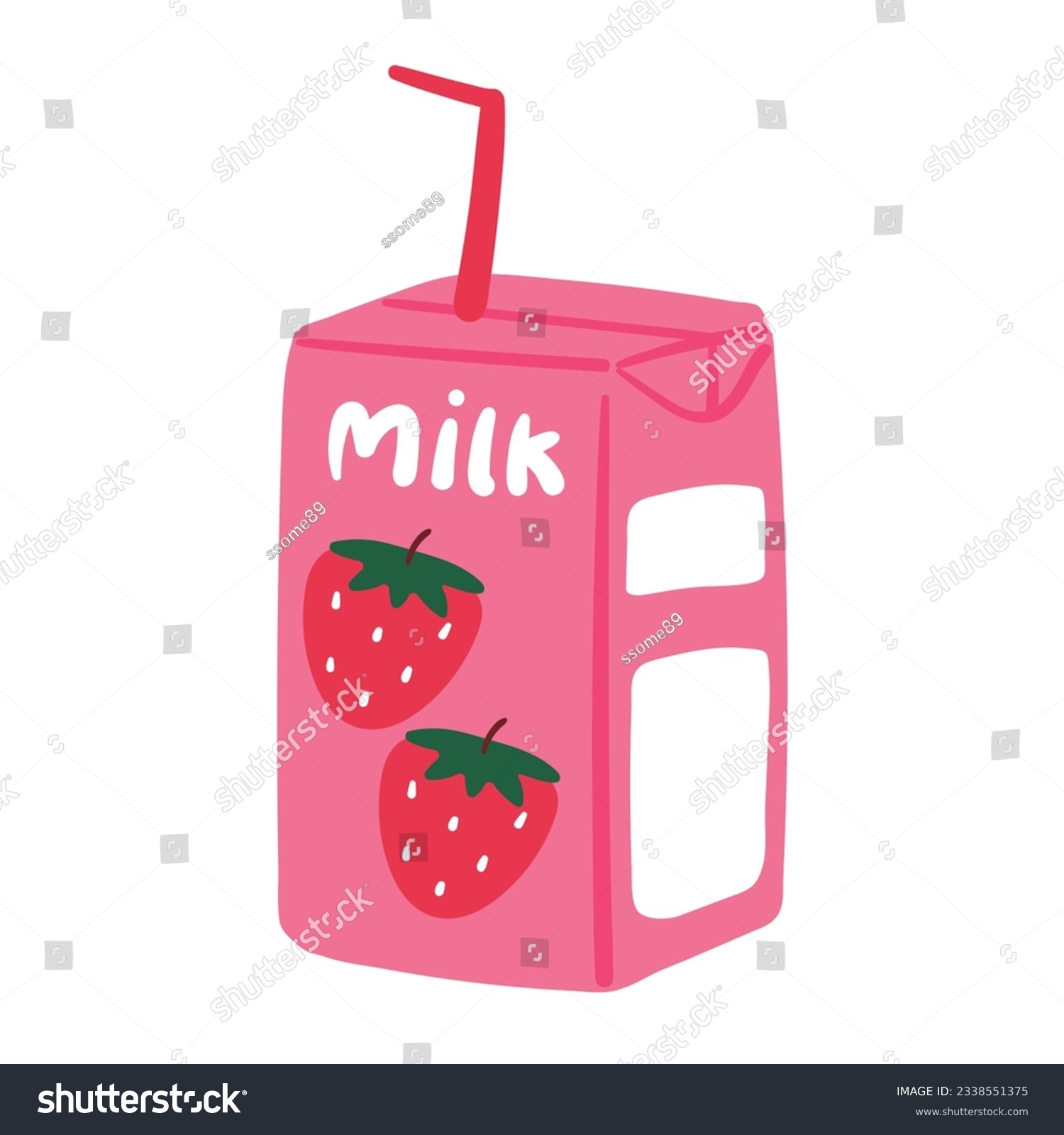 SVG of hand drawing cartoon cute strawberry milk in pink box. cute beverage design for sticker, icon svg