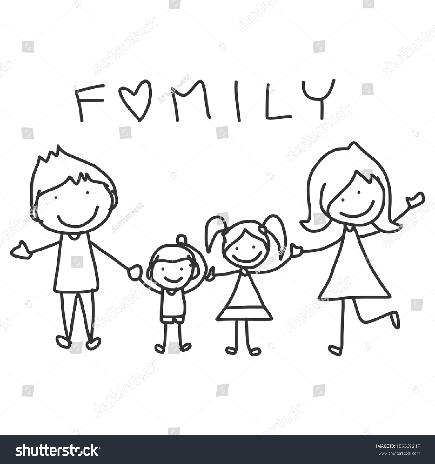 Hand Drawing Cartoon Happy Family Happy Stock Vector 155569247 ...