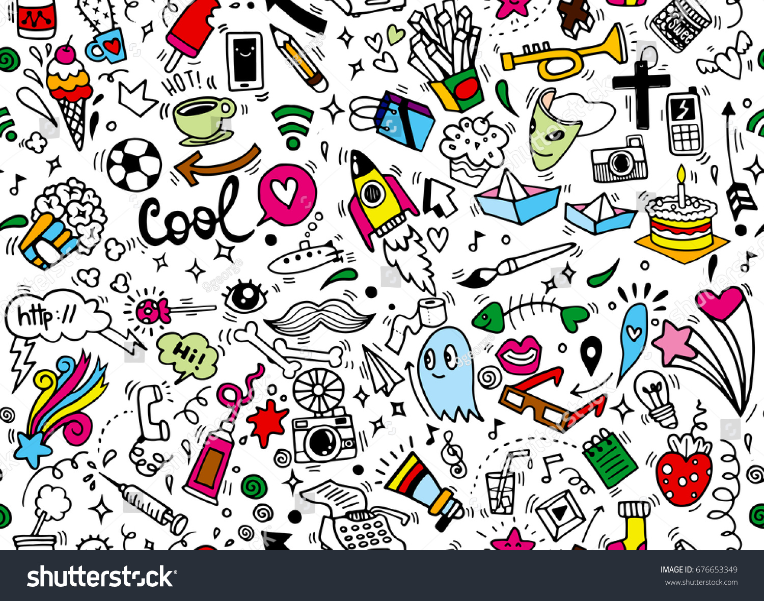 Hand Drawing Doodle Element Seamless Background Stock Vector 676653349 ...