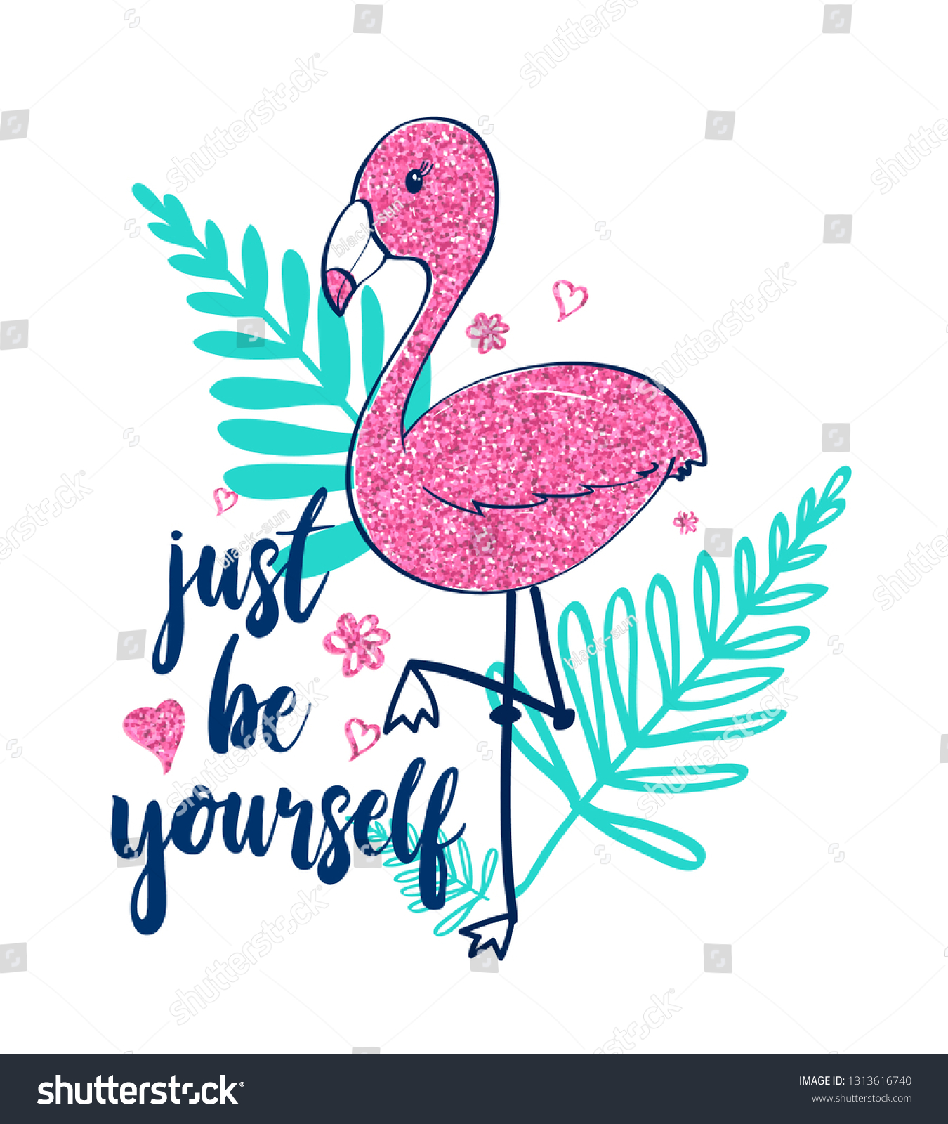 Hand Drawing Flamingo Print Design Slogan Stock Vector (Royalty Free ...