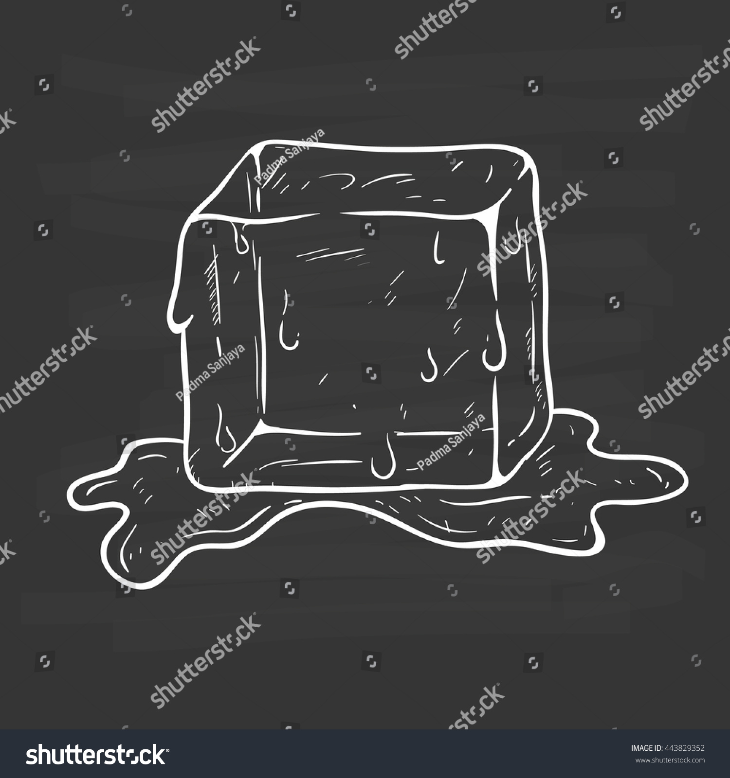 Hand Drawing Ice Cube Melted On Arkivvektor Royaltyfri 443829352