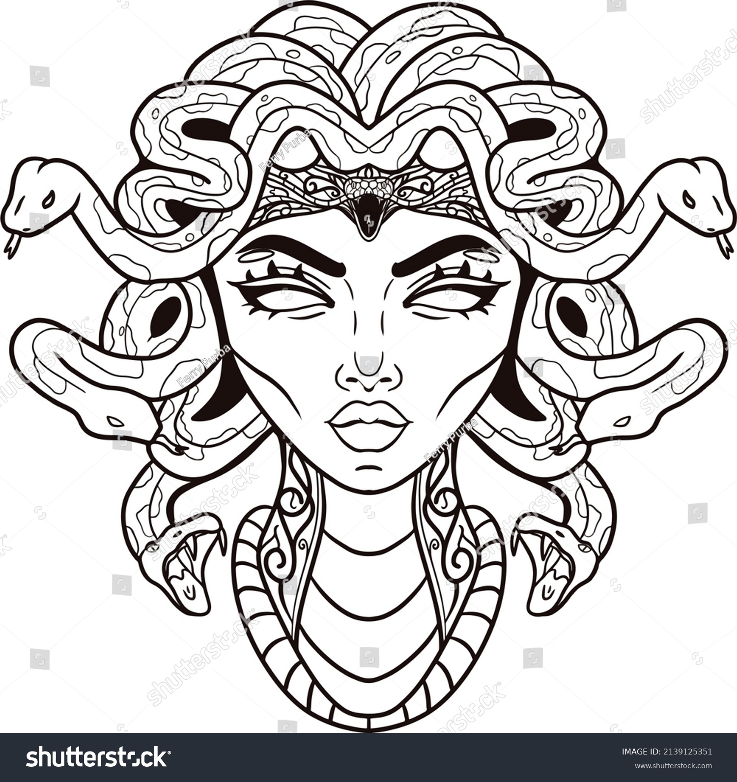 Hand Drawing Illustration Head Medusa Black Stock Vector (Royalty Free ...