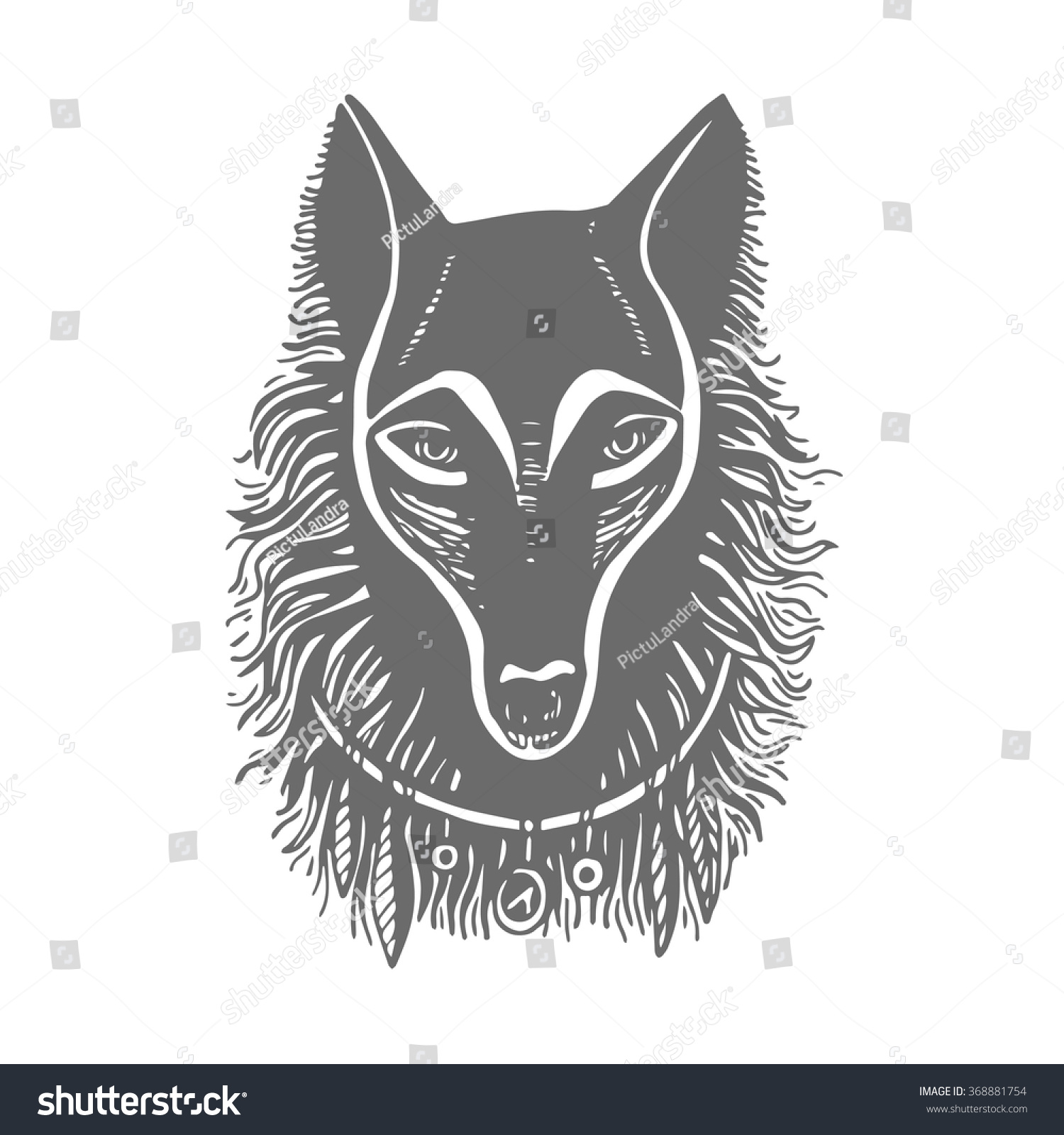 Line Drawing Wolf Face : Hand drawing ink black white wolf stock vector