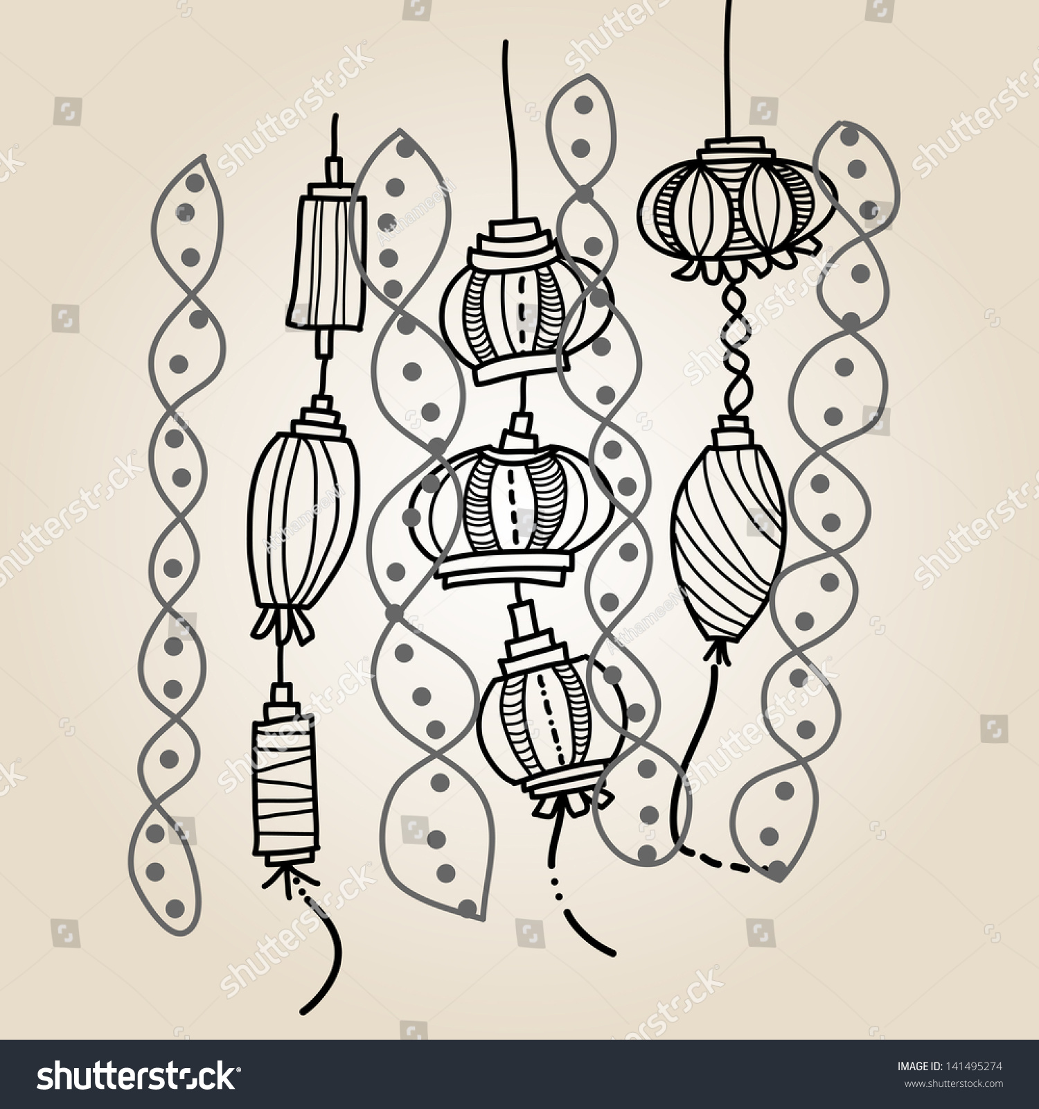 Hand Drawing Lantern Festival Stock Vector Illustration 141495274 ...