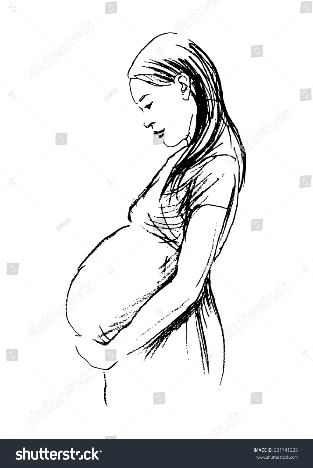 Hand Drawing Pregnant Women Stock Vector 281741225 - Shutterstock