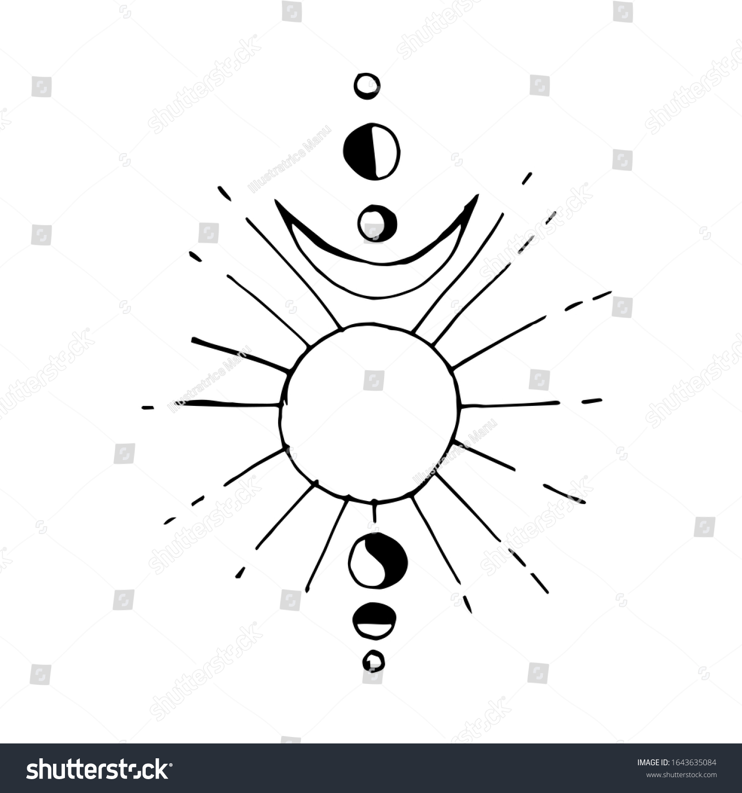 Hand Drawing Sun Cartoon Stylesun Moon Stock Vector Royalty Free