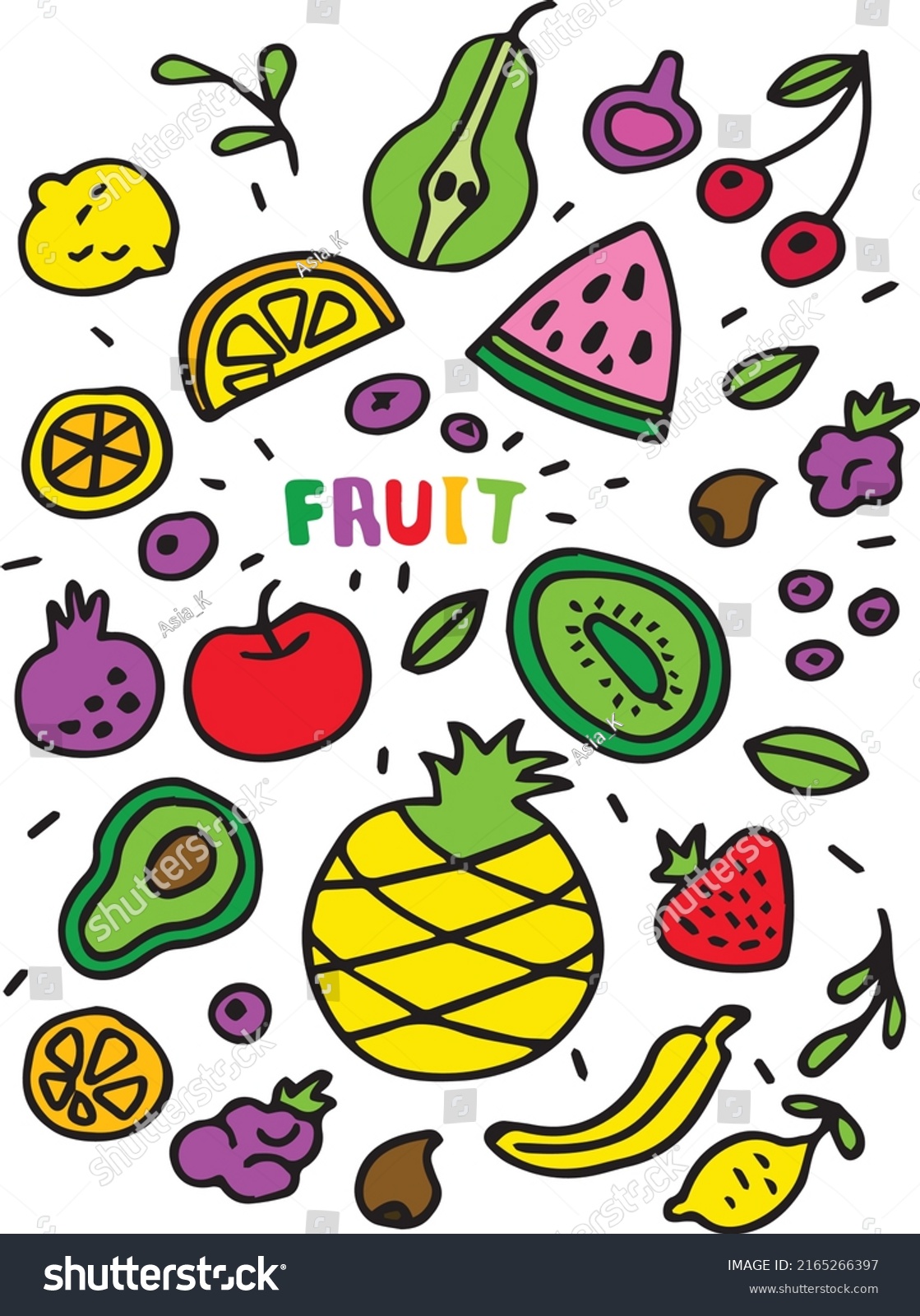 Hand Drawing Vector Illustration Different Fruits Stock Vector (Royalty ...