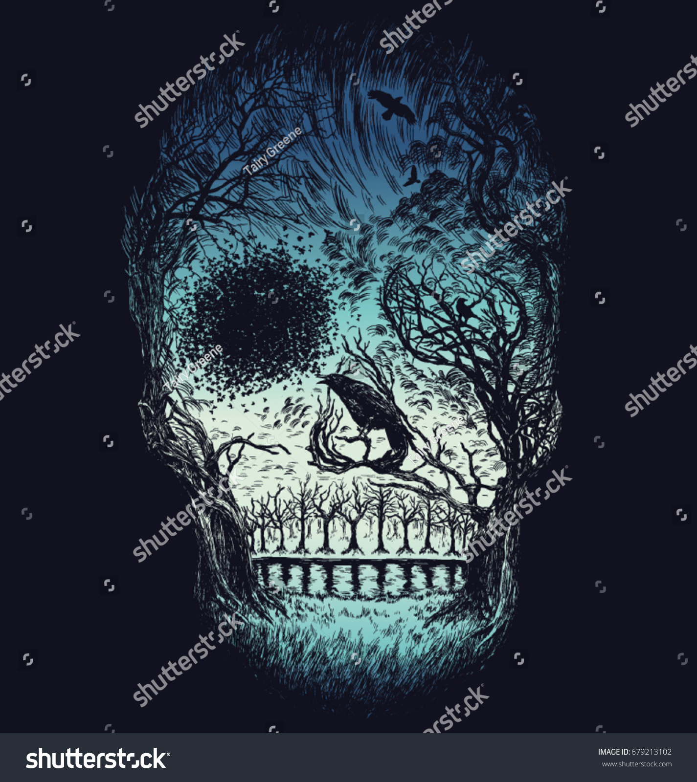 Hand Drawn Abstract Skull Made Trees Stock Vector (Royalty Free ...