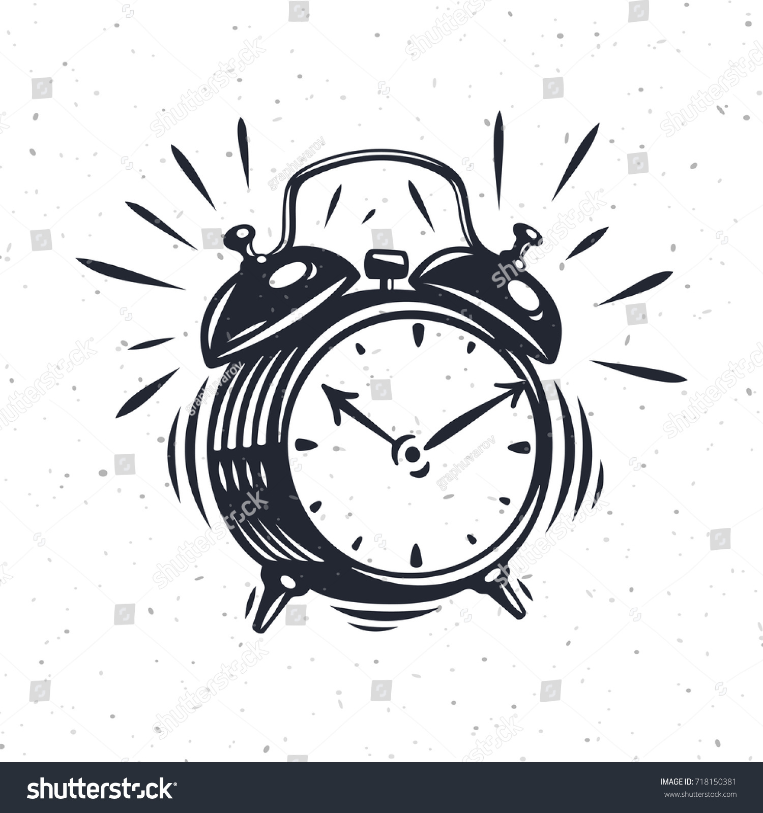 白い背景に手描きの目覚まし時計 ベクター古いイラスト 現代の書風セット のベクター画像素材 ロイヤリティフリー 718150381