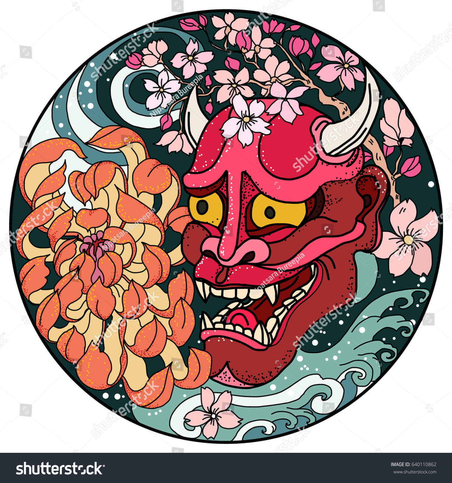 hand drawn asian tattoo designoni mask stock vector 640110862 hand drawn asian tattoo designoni mask stock vector 640110862