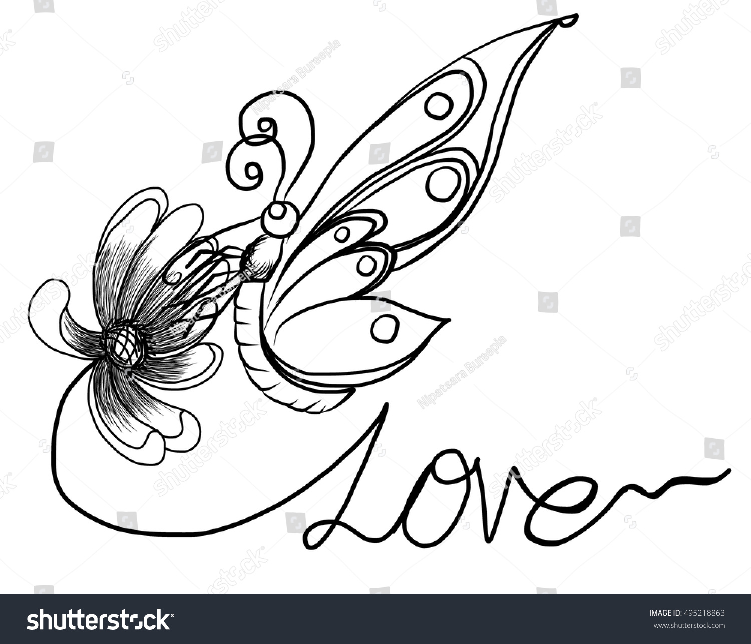 Hand Drawn Doodle Art Butterfly Flower Stock Vector Royalty Free