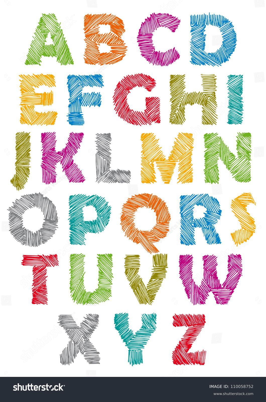 Hand Drawn And Sketched Font, Doodle Childish Style. Stock Vector ...