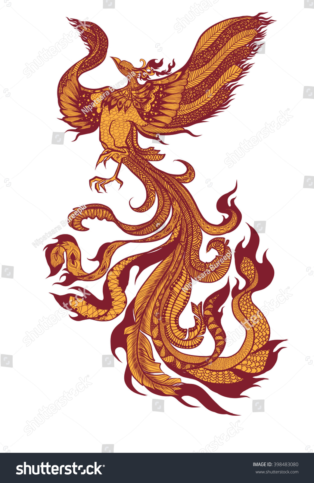 Hand Drawn Zentangle Style Phoenix Stock Vector (Royalty Free ...