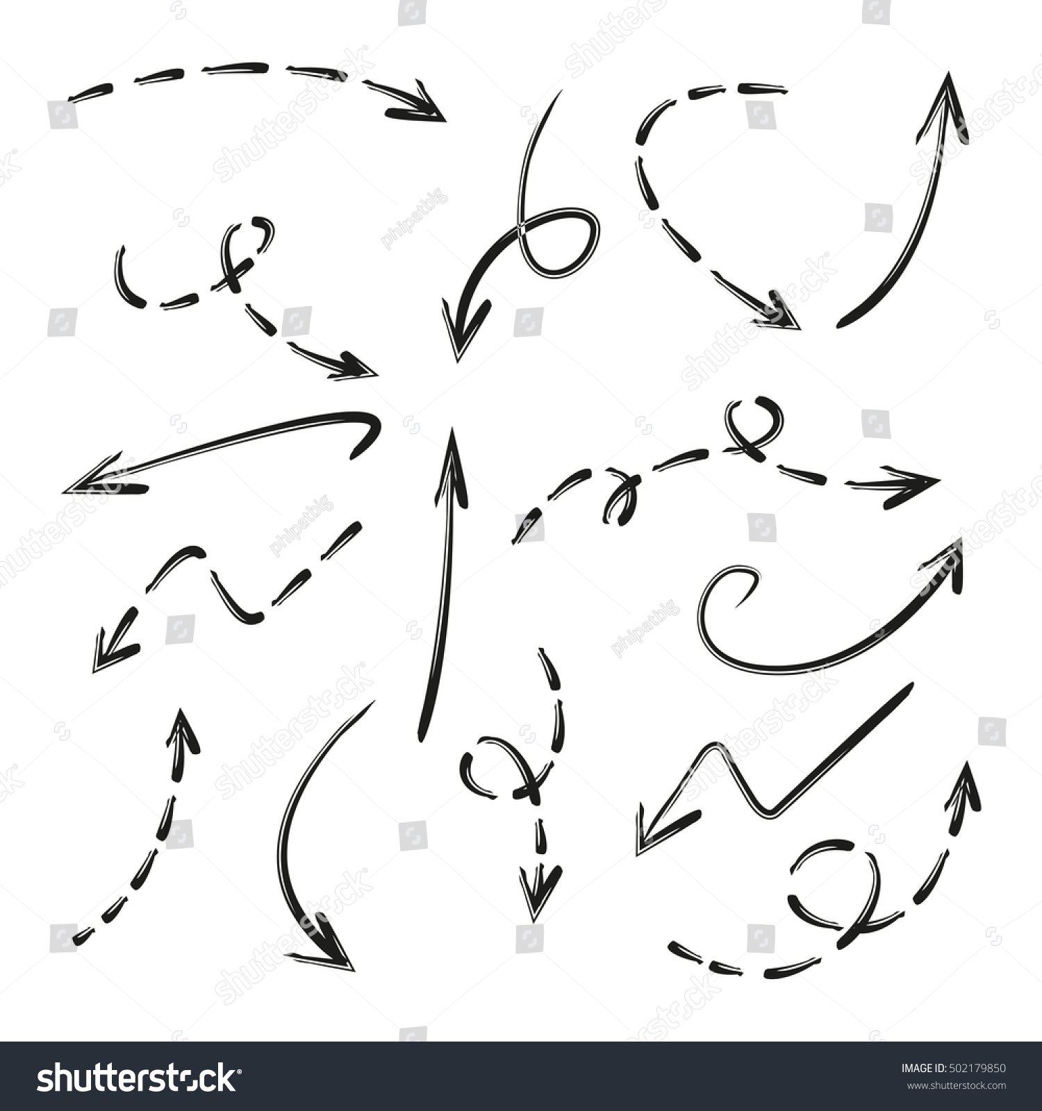 Hand Drawn Arrows Dashed Arrows Stock Vector Illustration 502179850 Shutterstock 6348
