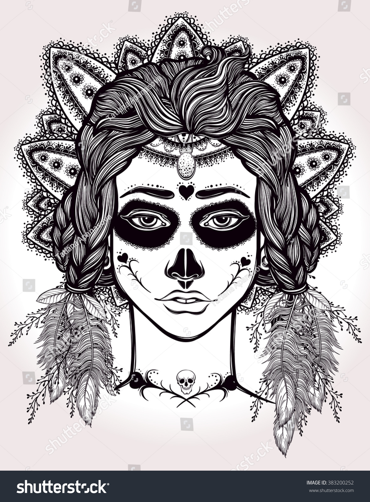 Hand Drawn Artwork Of Mexican Day-Of-The-Dead Girl . Coloring Book ...