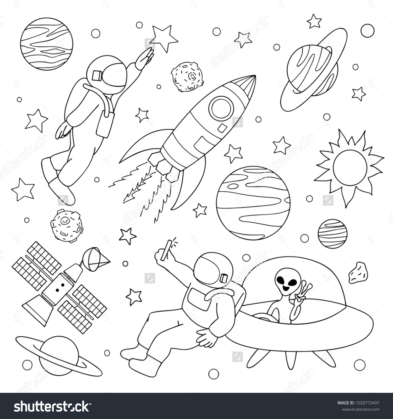 Hand Drawn Astronaut Take Selfie Alien Stock Vector (Royalty Free ...