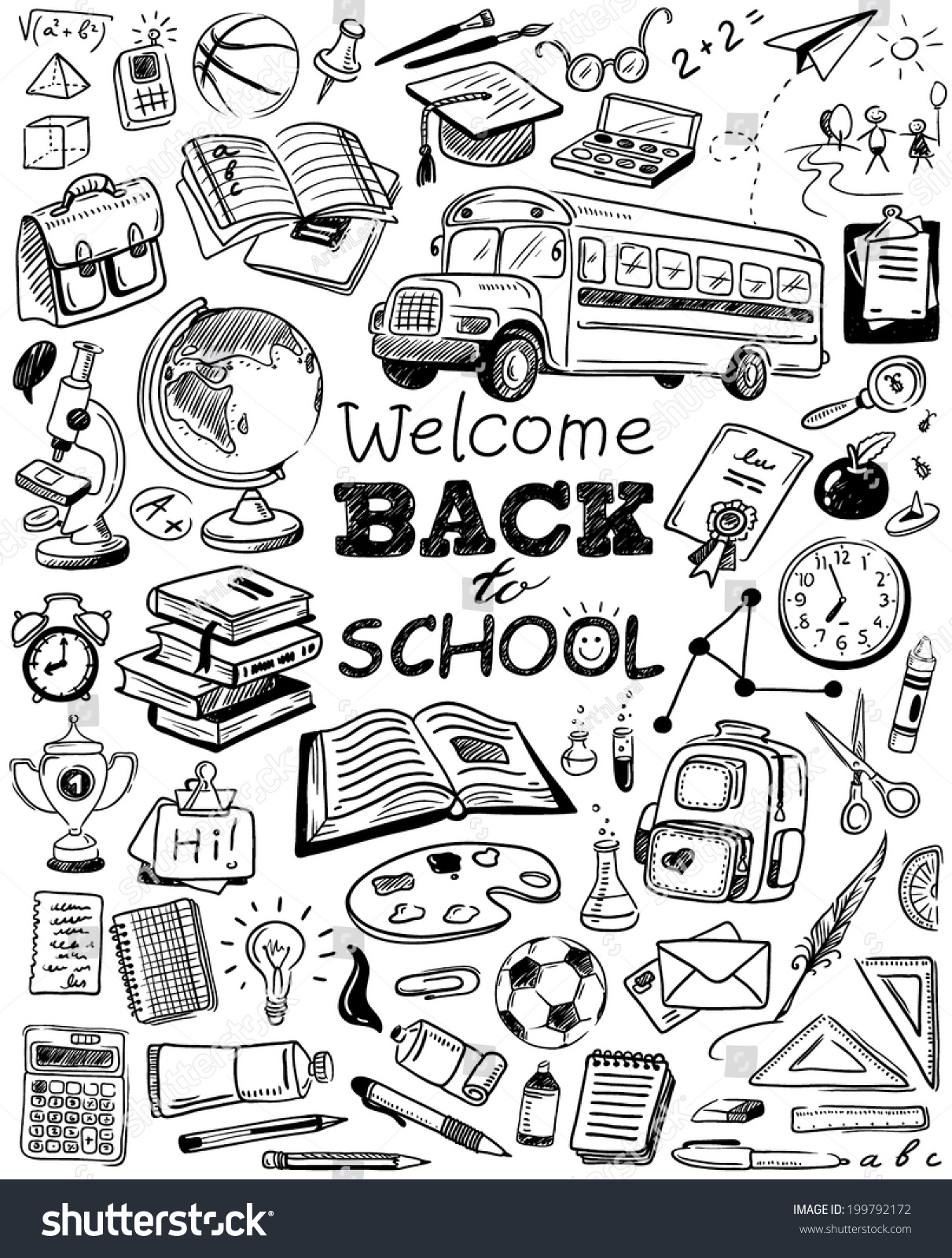 Hand-Drawn Back To School Doodles Stock Vector Illustration 199792172 ...