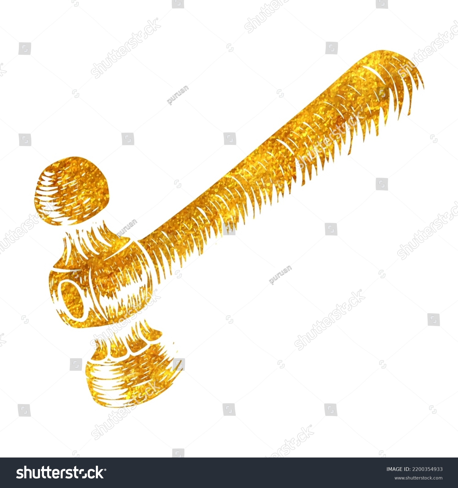 SVG of Hand drawn ball-peen hammer in woodcut woodworking tool in gold foil texture vector illustration svg