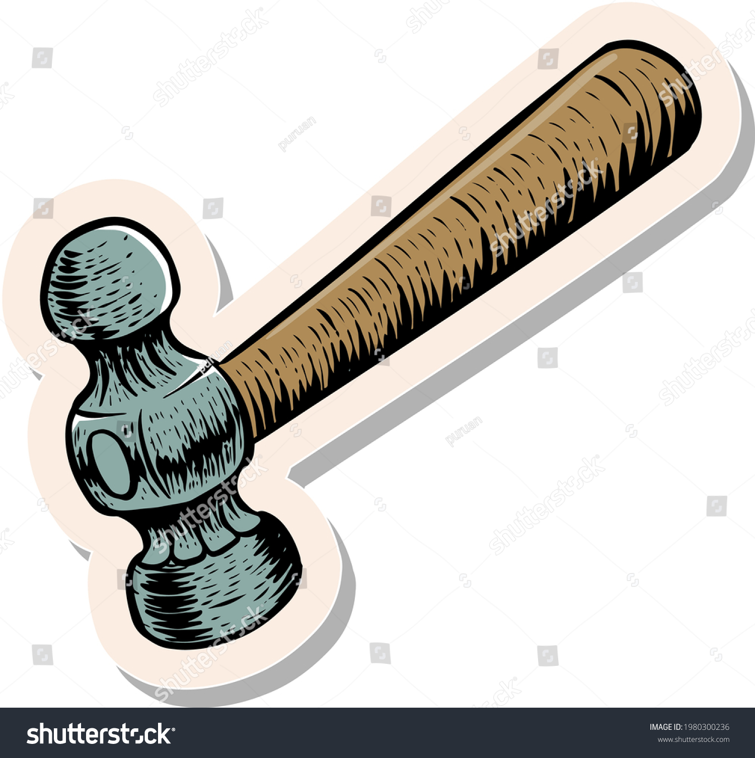 SVG of Hand drawn ball-peen hammer in woodcut woodworking tool in sticker style vector illustration svg