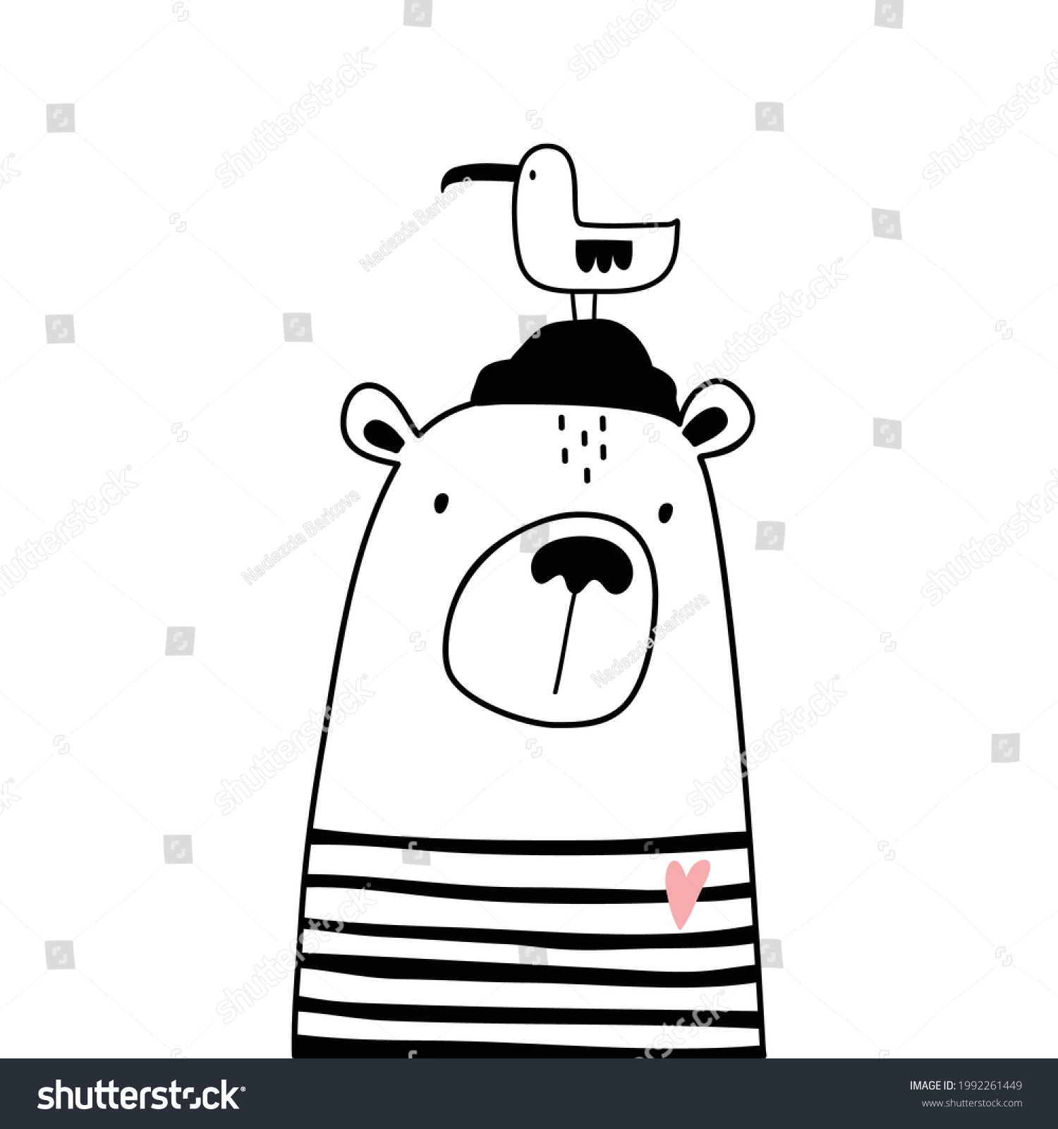 SVG of Hand drawn bear - sailor. Cute cartoon bear svg